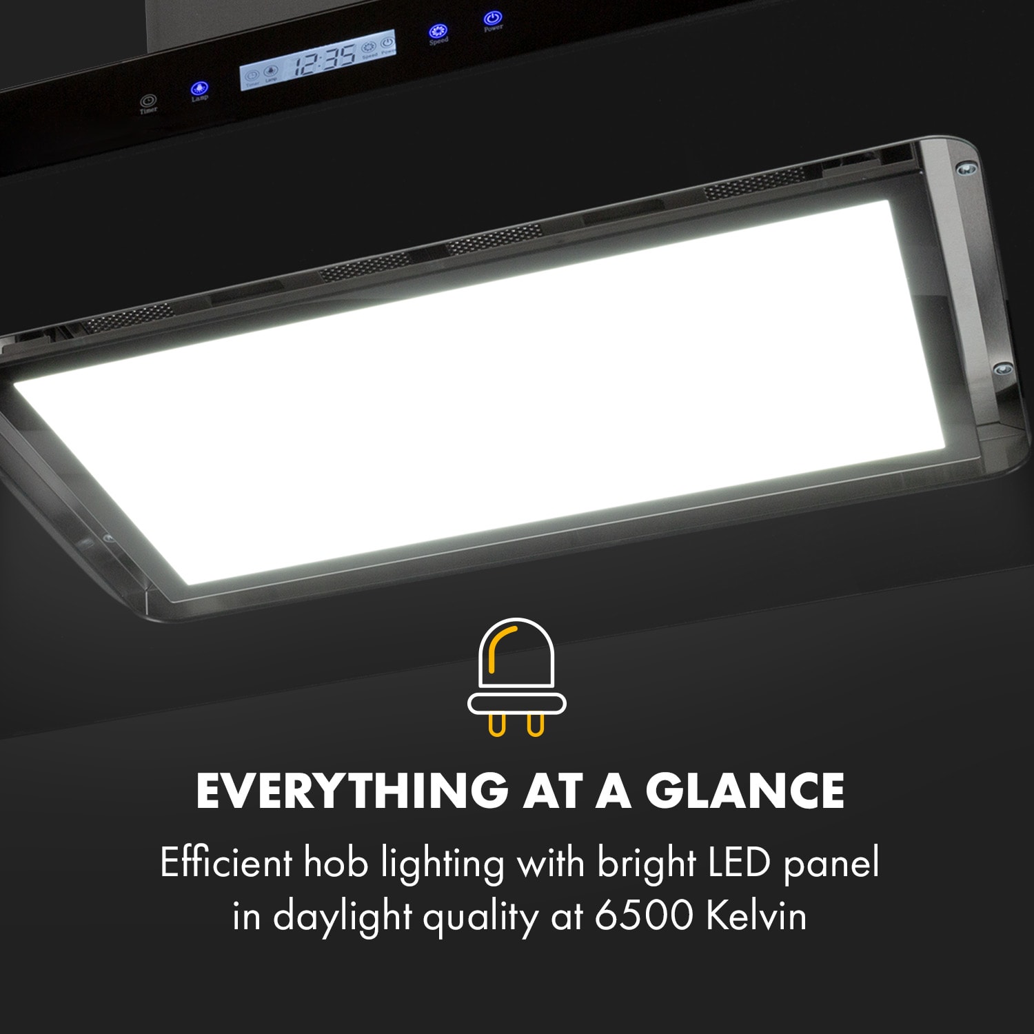 Klarstein Valeria Brilliant Edition, ostrovčekový digestor, 90 cm, 643 m³/h, dotykový, LED čierny – Obrázok 3