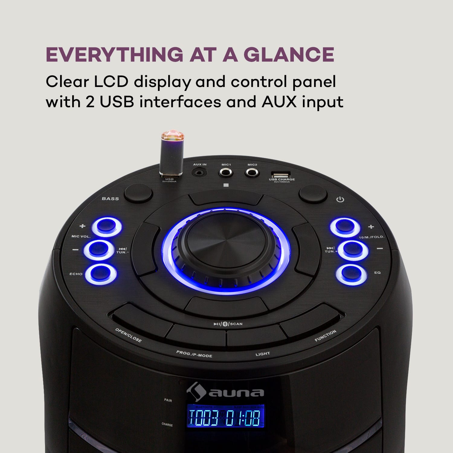 Auna ULTRASONIC CD, párty reproduktor, 100 W, 2 x 6,5" woofer, čierny – Obrázok 4