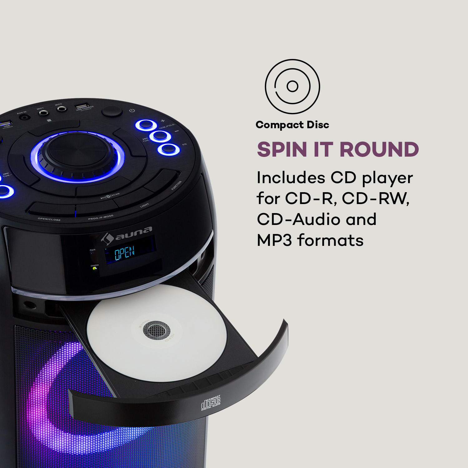 Auna ULTRASONIC CD, párty reproduktor, 100 W, 2 x 6,5" woofer, čierny – Obrázok 5