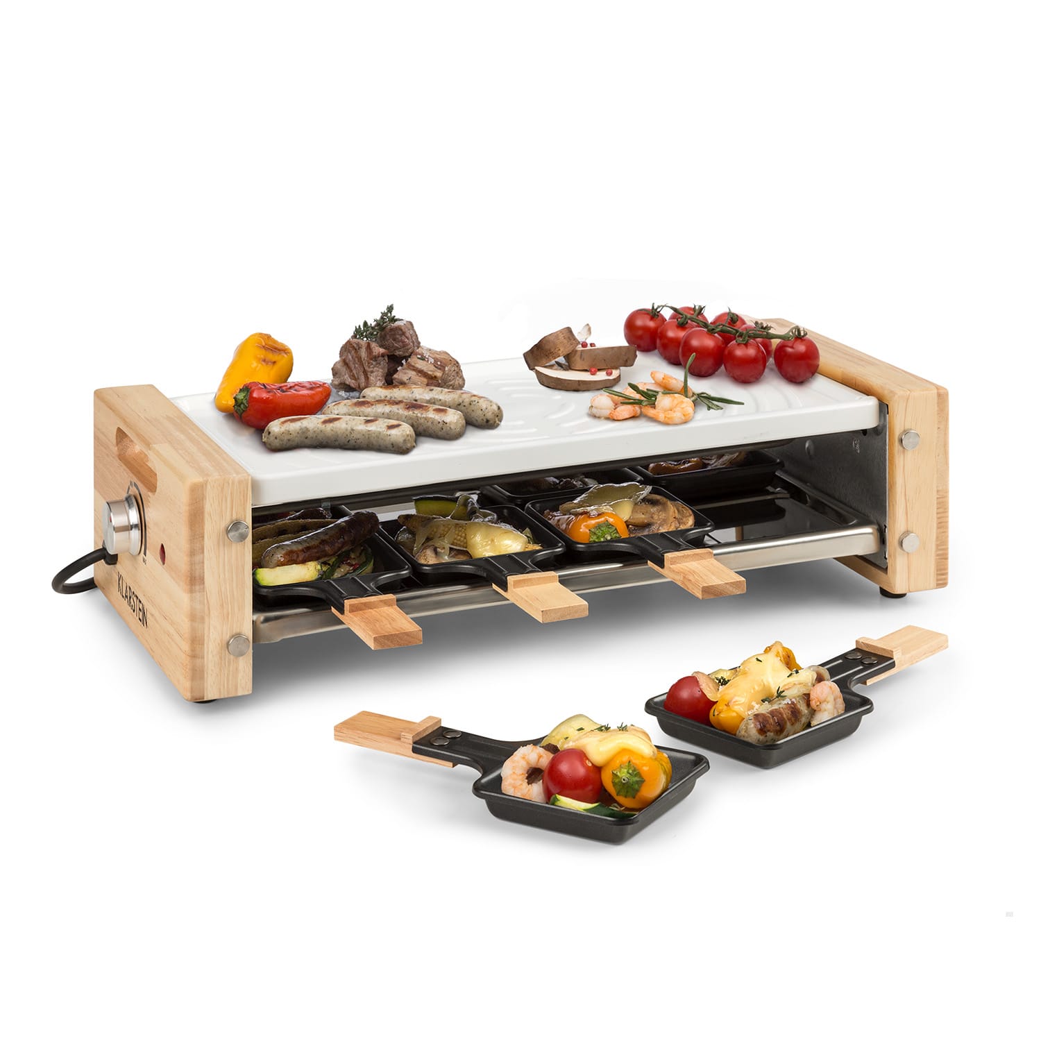 Klarstein Chateaubriand Nuovo, raclette, 1200 W, hliník, 8 osôb, drevený dekor