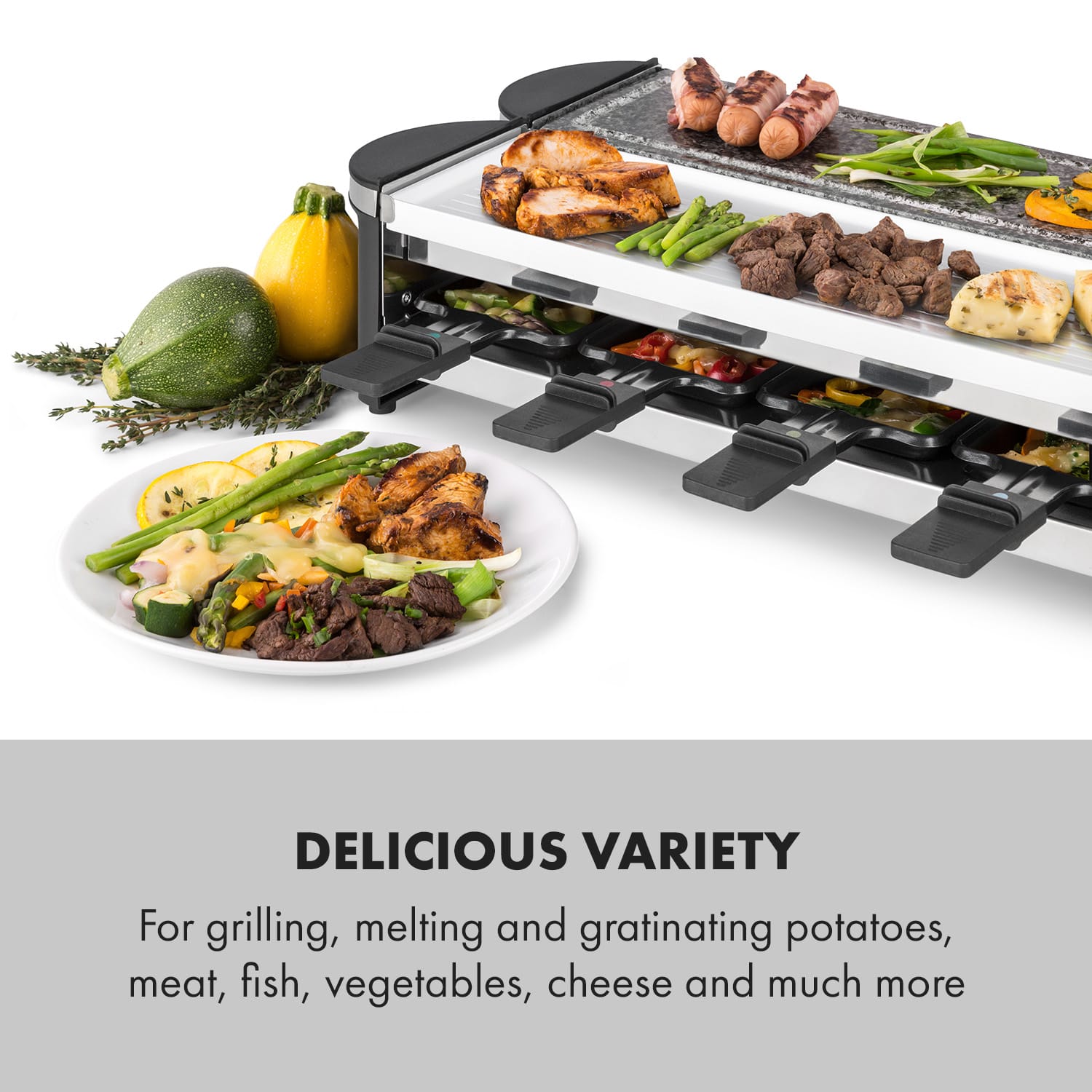 Klarstein Tenderloin 50/50, raclette gril, 1200 W, prírodný kameň, pre 8 osôb, biely – Obrázok 4