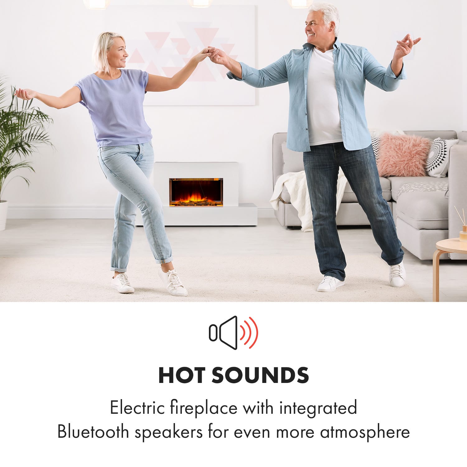 Klarstein Heat 'n Beat, elektrický krb, 900/1800 W, LED, bluetooth reproduktor, biely – Obrázok 2