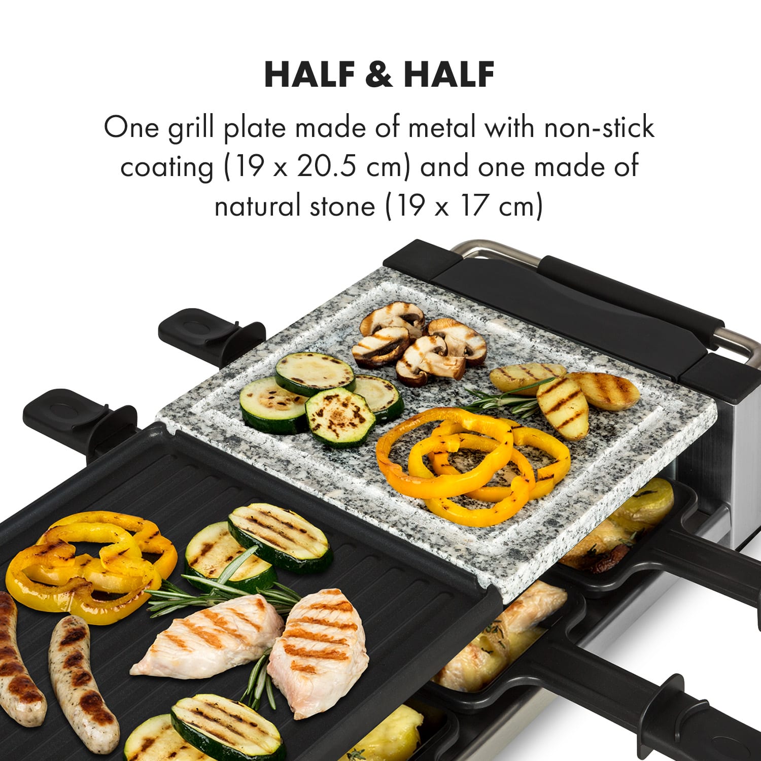 Klarstein Bistecca, raclette gril, 1200 W, kov/kameň, 8 osôb, LED kontrolka – Obrázok 4