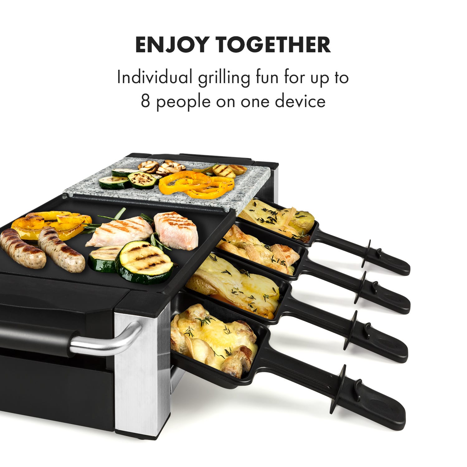 Klarstein Bistecca, raclette gril, 1200 W, kov/kameň, 8 osôb, LED kontrolka – Obrázok 5
