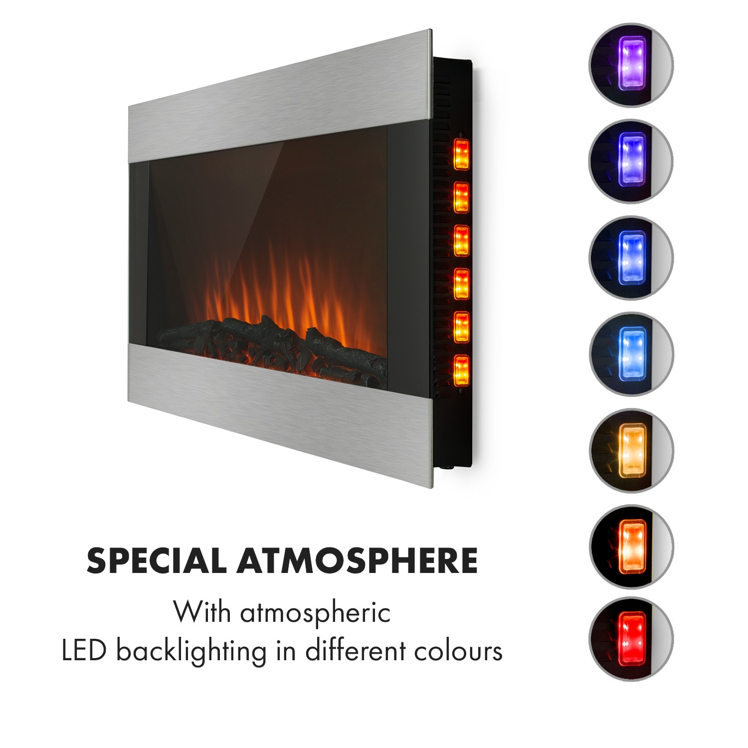 Klarstein Basel Illumine, elektrický krb, 2000 W, 2 úrovne ohrevu, termostat, sklo, ušľachtilá oceľ – Obrázok 3