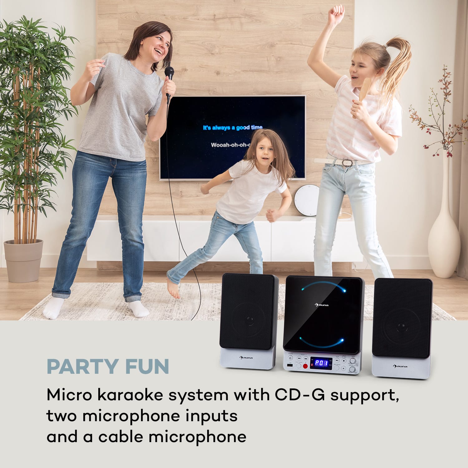 Auna Microstar Sing, mikro - karaoke systém, CD-prehrávač, Bluetooth, USB-port, diaľkový ovládač – Obrázok 2