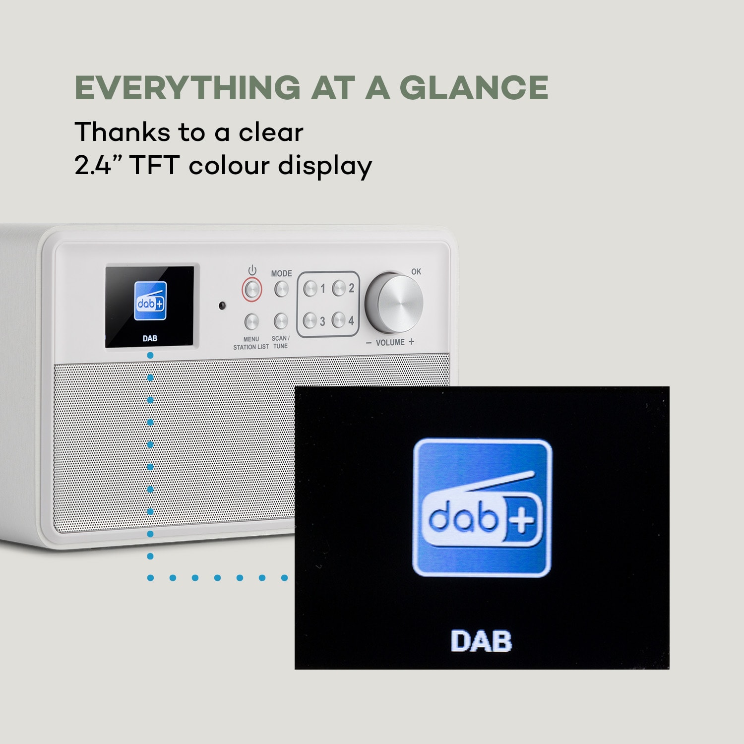 Auna Nestor, DAB+ rádio, DAB+/FM, 2 prevádzkové režimy, 2,4" TFT farebný displej, biele – Obrázok 5