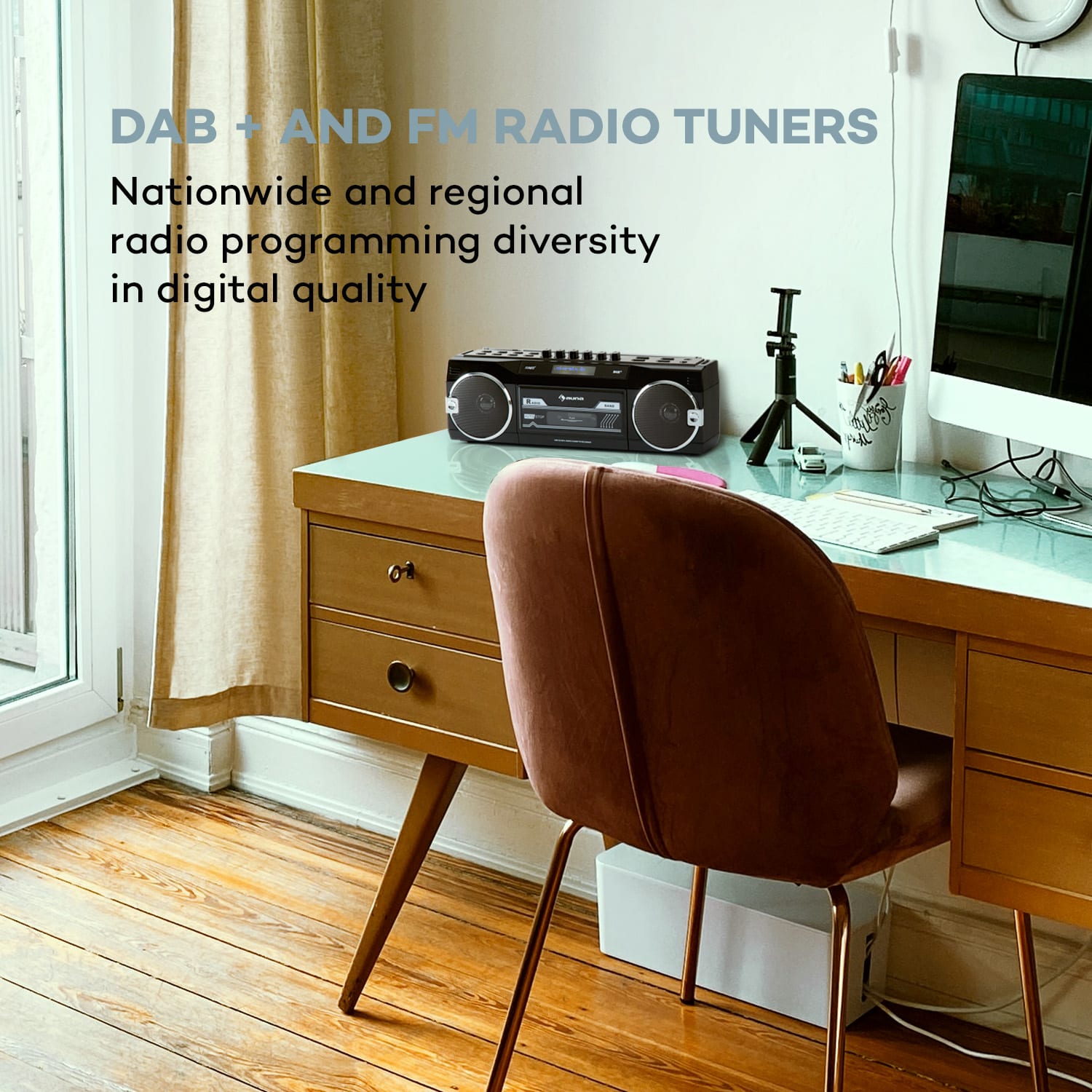 Auna Duke DAB, kazetový magnetofón, rádio, DAB+/FM, BT, USB, SD, teleskopická anténa – Obrázok 2
