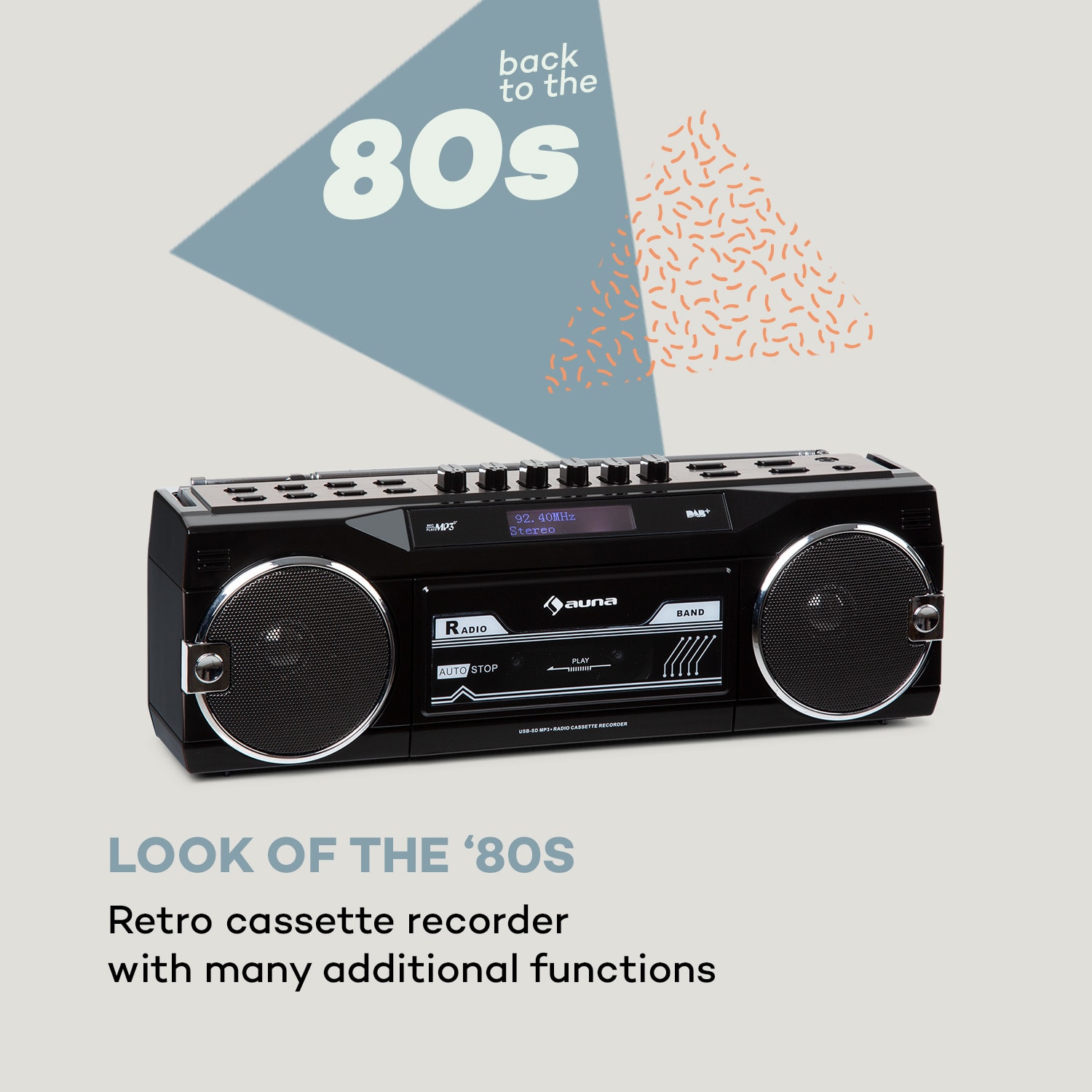 Auna Duke DAB, kazetový magnetofón, rádio, DAB+/FM, BT, USB, SD, teleskopická anténa – Obrázok 3