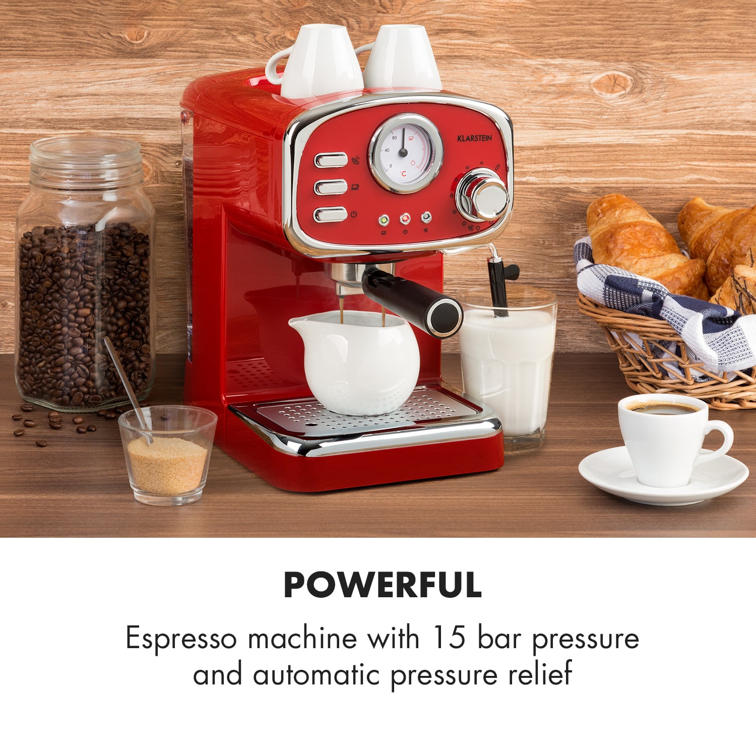 Klarstein Espressionata Gusto, espresso kávovar, 1100W. 15 Bar tlak – Obrázok 2