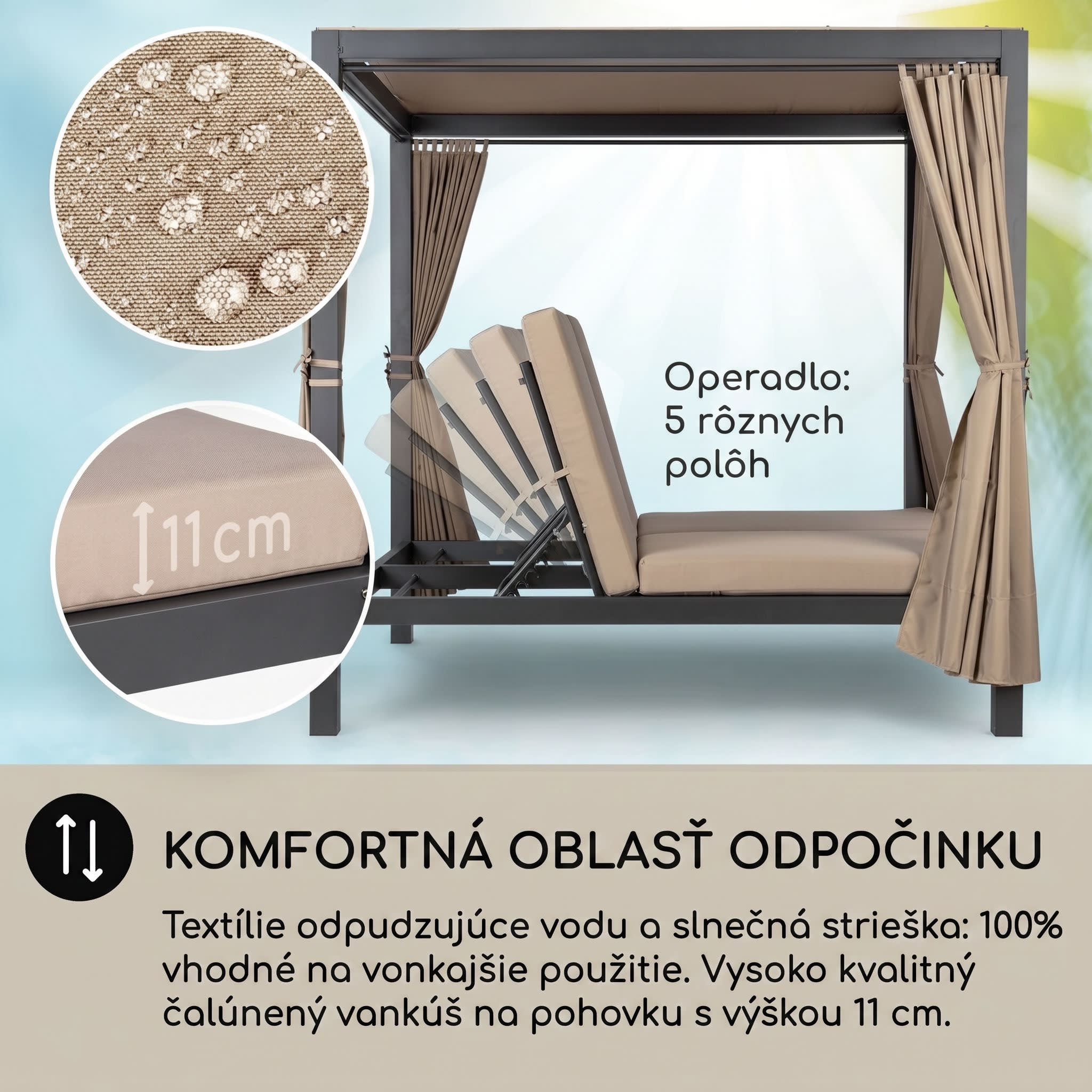 Blumfeldt Eremitage Double XL, ležadlo, pre 2 osoby, oceľový rám, slnečná strecha, závesy – Obrázok 2
