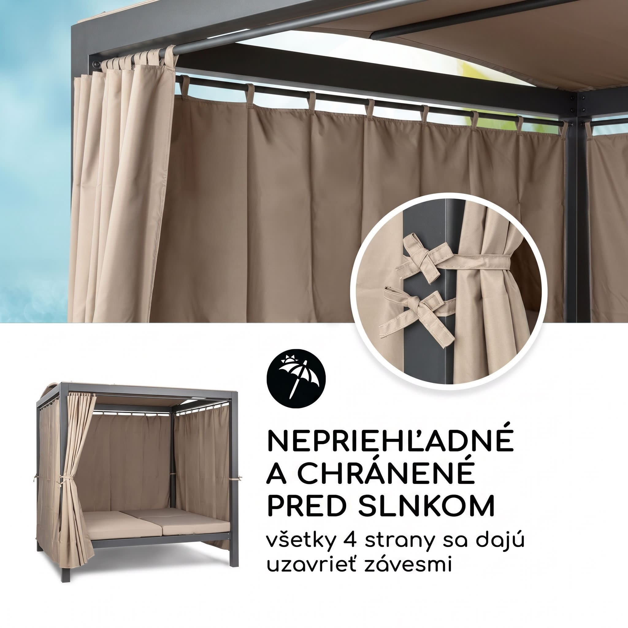 Blumfeldt Eremitage Double XL, ležadlo, pre 2 osoby, oceľový rám, slnečná strecha, závesy – Obrázok 4