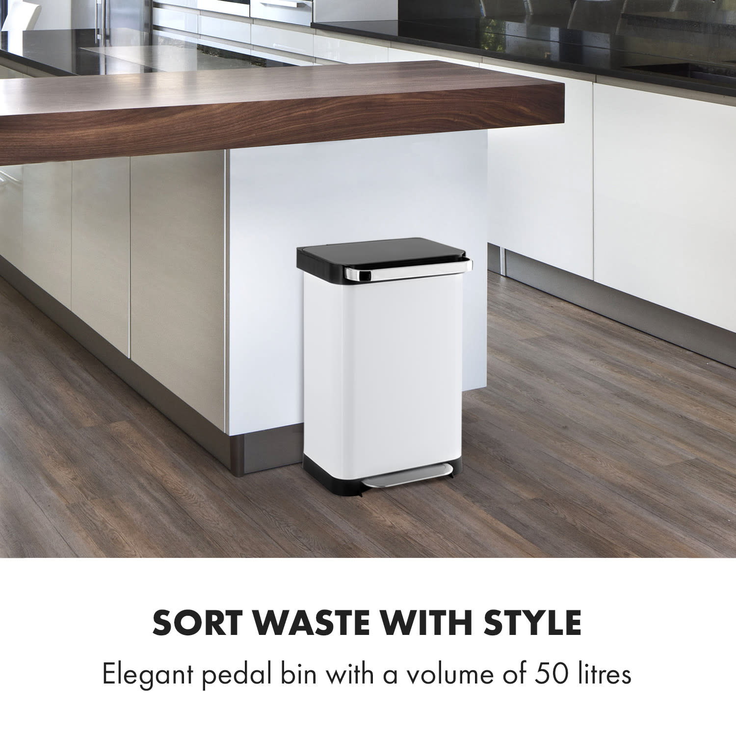 Klarstein Trash Inn, pedálový odpadkový kôš, 50 litrov, pachový filter, ušľachtilá oceľ, biely – Obrázok 2