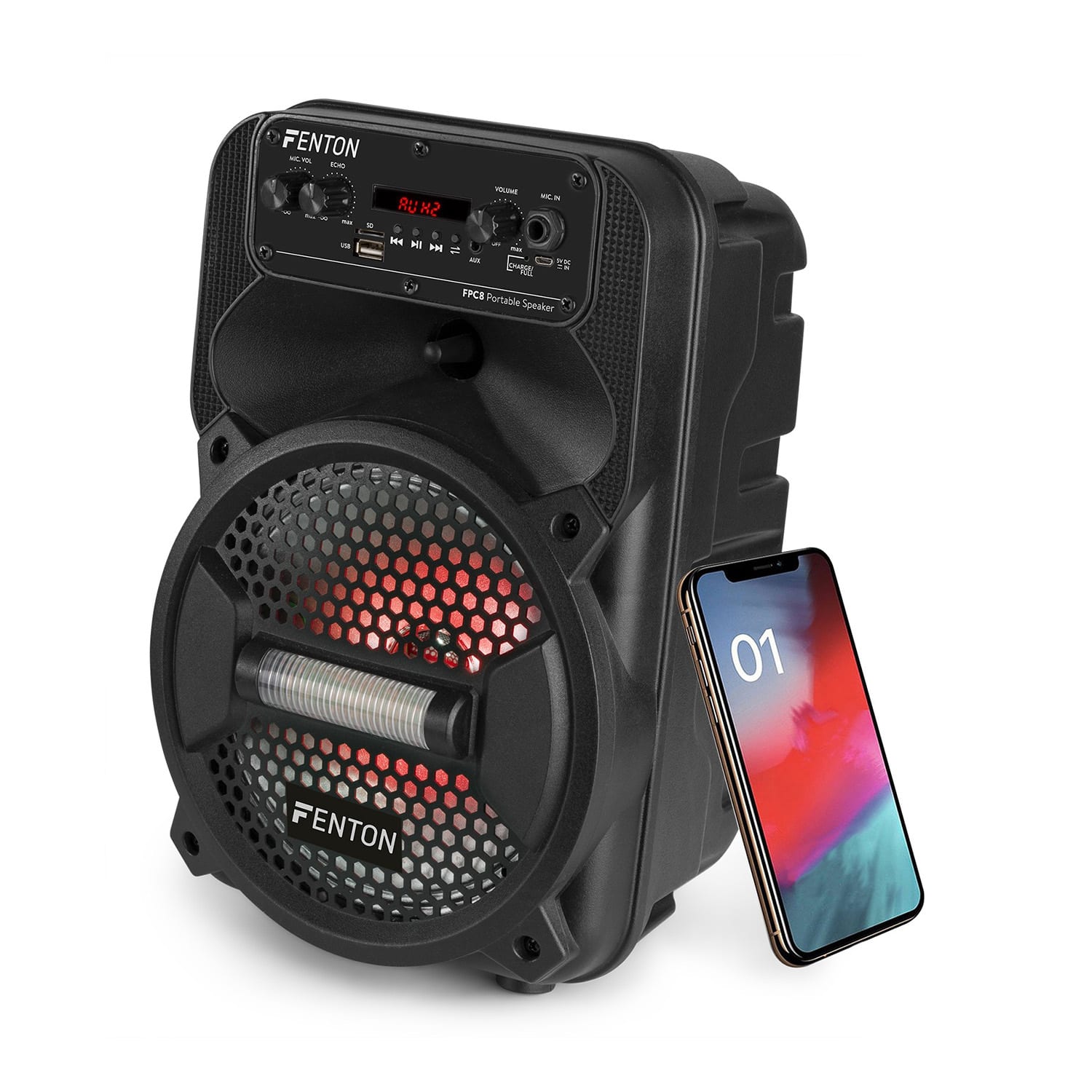 Fenton FPC8, párty reproduktor, bluetooth, USB/SD/AUX, LED, diaľkový ovládač – Obrázok 3