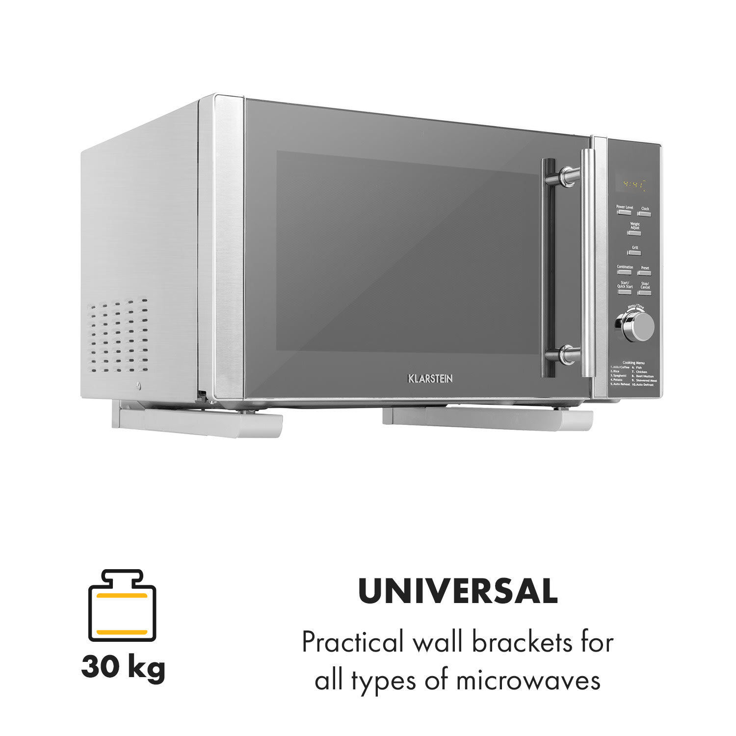 Klarstein MB-6, držiak na mikrovlnnú rúru, 30 kg, univerzálny, 32,5 – 49,2 cm, strieborný – Obrázok 2