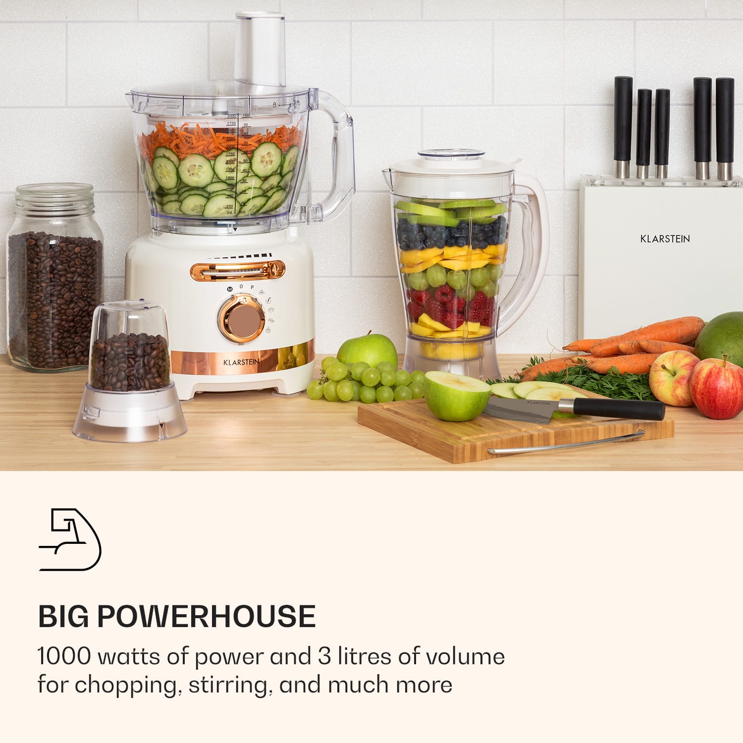 Klarstein Luca, multifunkčný mixér, 1000 W, 3 L, bezstupňuvé nastavenie rýchlosti, 6 režimov – Obrázok 2