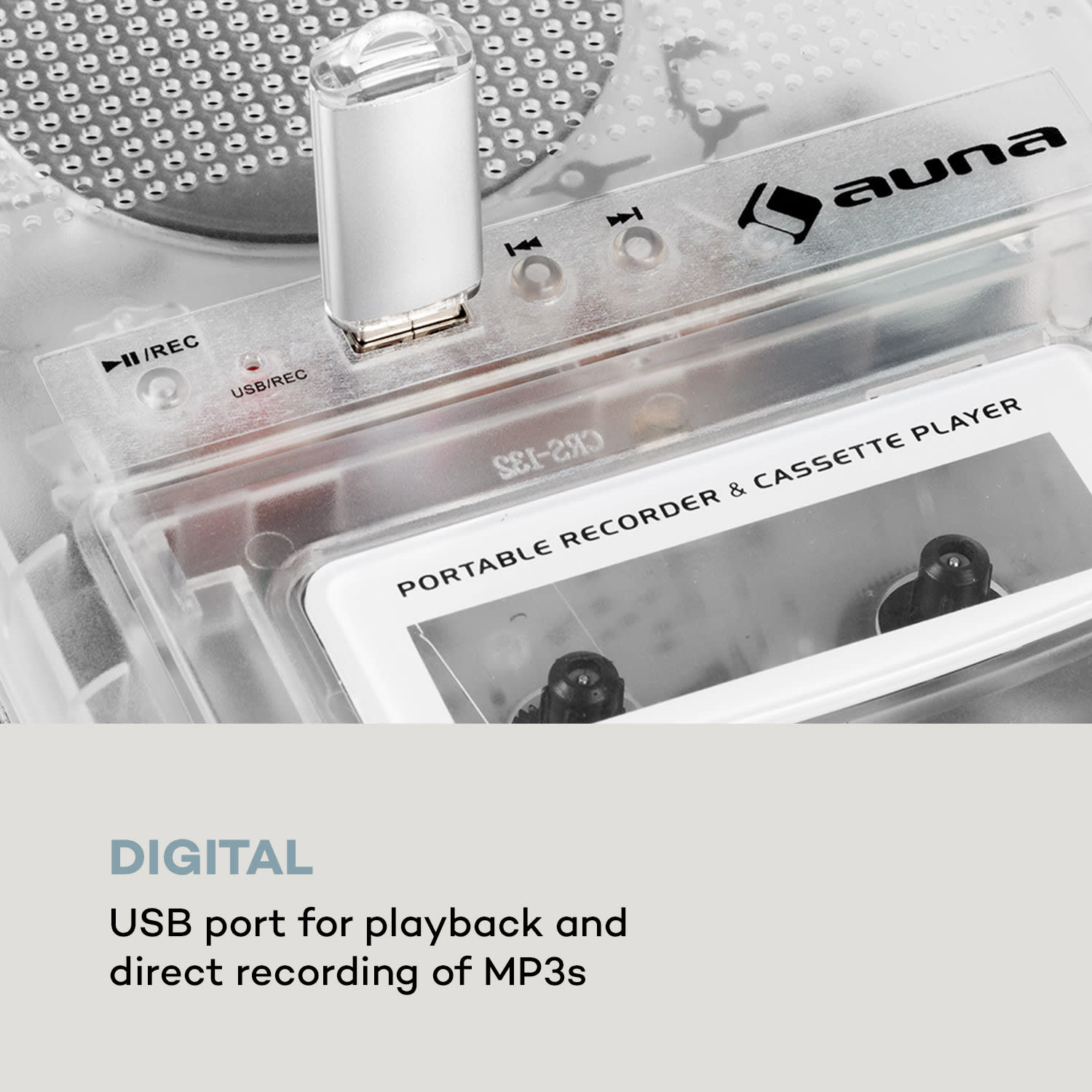 Auna ClearTech, magnetofón, diktafón, USB, MP3, prenosný, transparentný – Obrázok 5