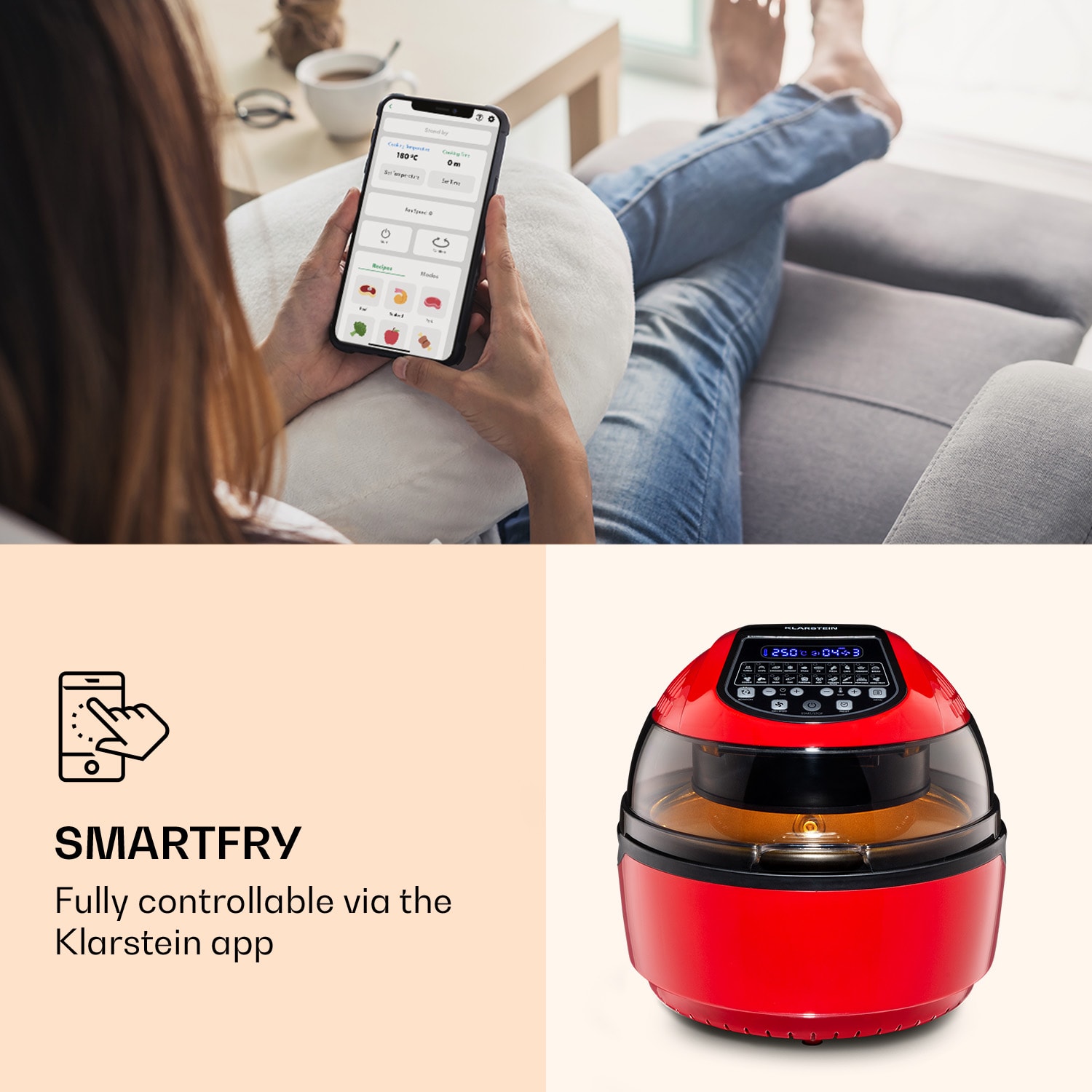 Klarstein VitAir Smart, teplovzdušná fritéza, 1400 W, 7,75 l, 20 programov, ovládanie cez aplikáciu – Obrázok 3
