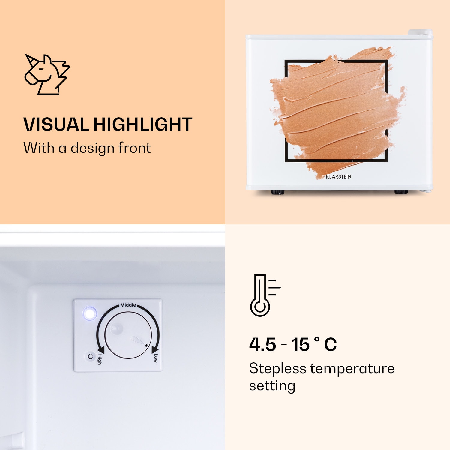 Klarstein Pretty Cool, chladnička na kozmetiku, 17 l, 50 W, 1 polica, Apricot – Obrázok 5