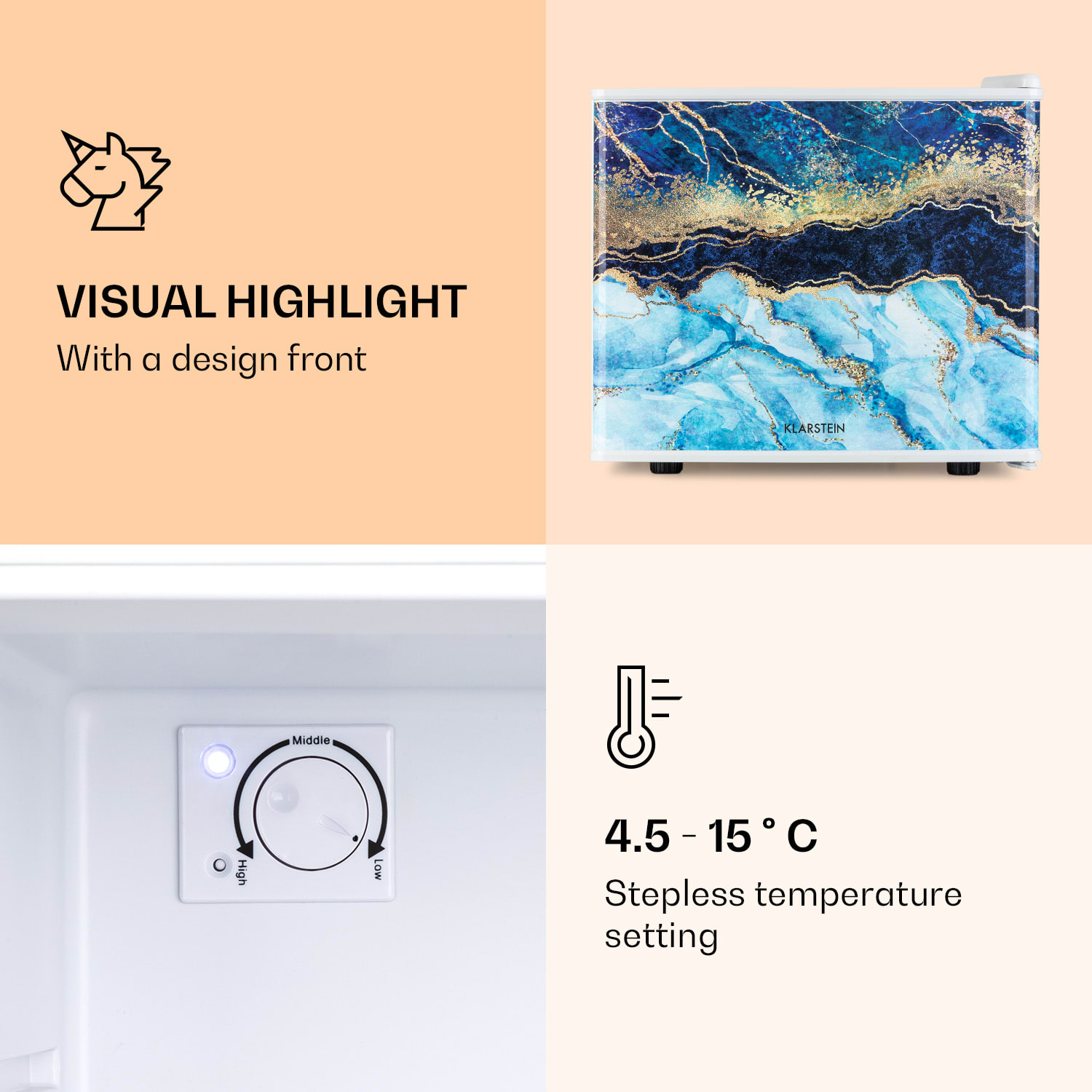 Klarstein Pretty Cool, chladnička na kozmetiku, Abstrakt, 17 litrov, 50 W, 1 polica – Obrázok 5