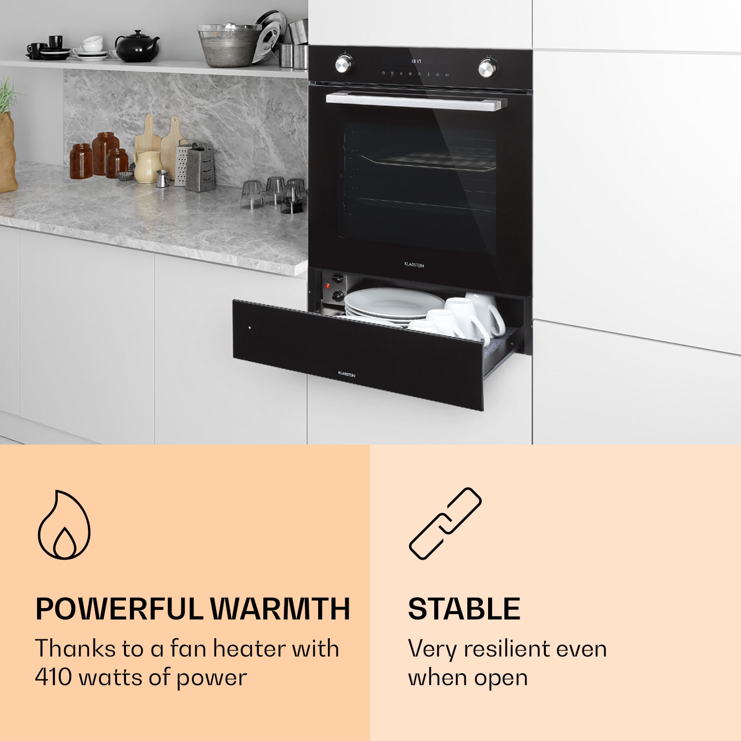 Klarstein Banquetta, ohrievacia zásuvka, 410 W, termostat 30-70 °C, časovač – Obrázok 2