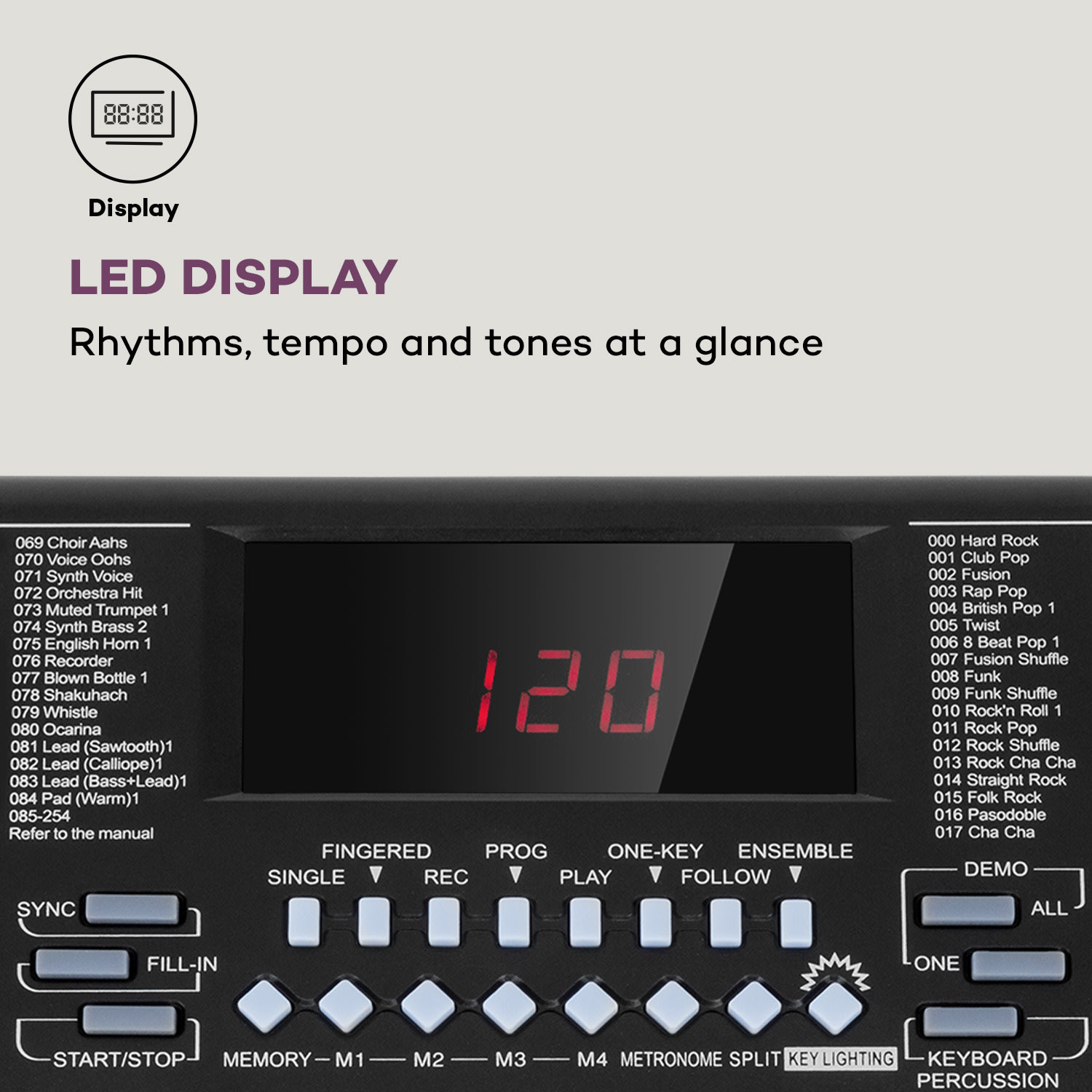 SCHUBERT Etude 255 LCD, keyboard s učebnými funkciami, 61 kláves, LED displej, osvetlené klávesy, 255 rytmov – Obrázok 4