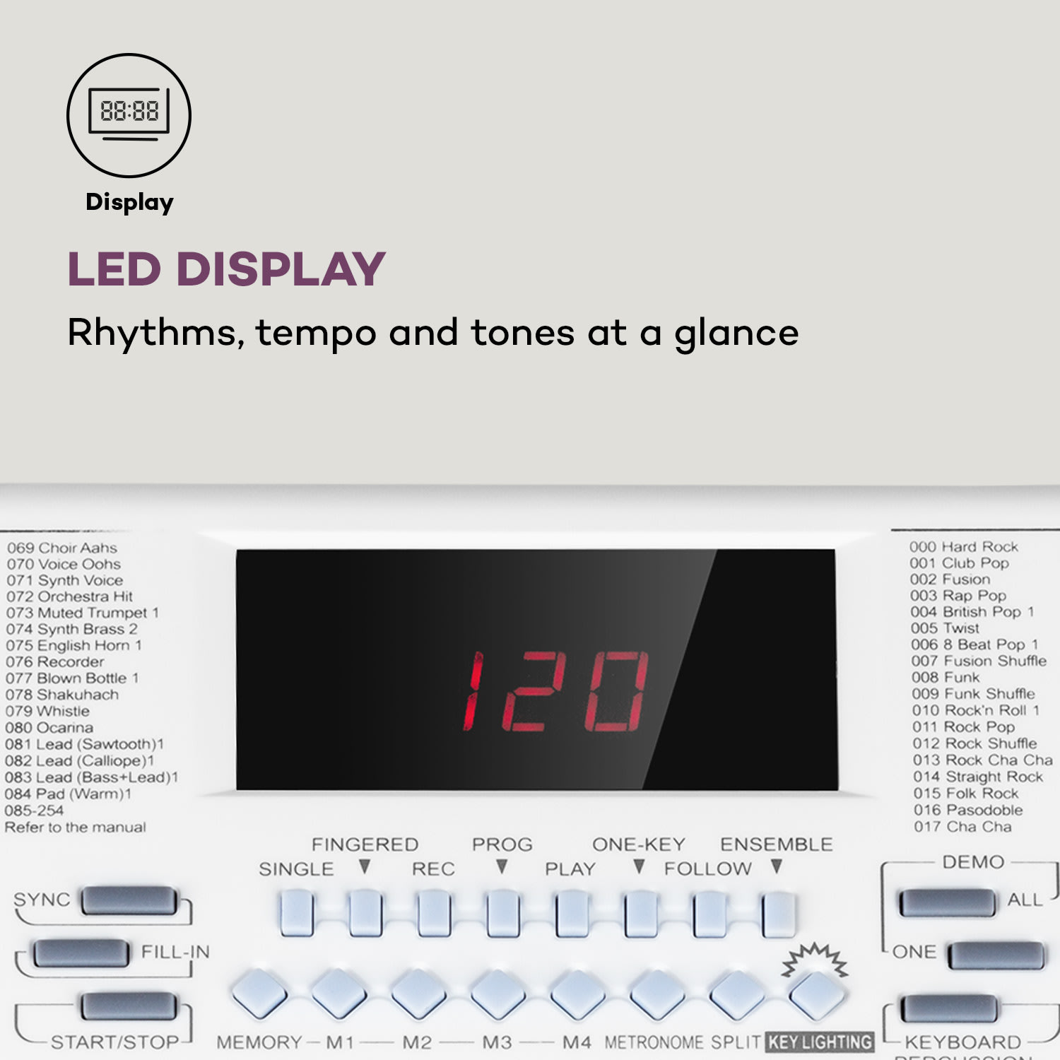 SCHUBERT Etude 255 LCD, keyboard s učebnými funkciami, 61 kláves, LED displej, osvetlené klávesy, 255 rytmov – Obrázok 4