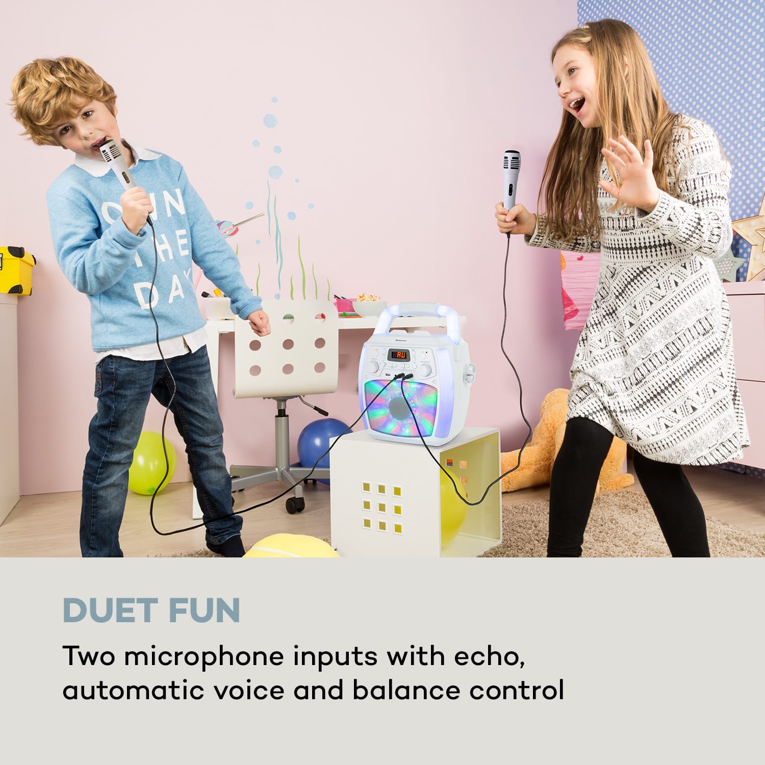 Auna StarMaker Plus, karaoke systém, karaoke zariadenie, bluetooth, USB, CD, LED šou, cinch – Obrázok 2
