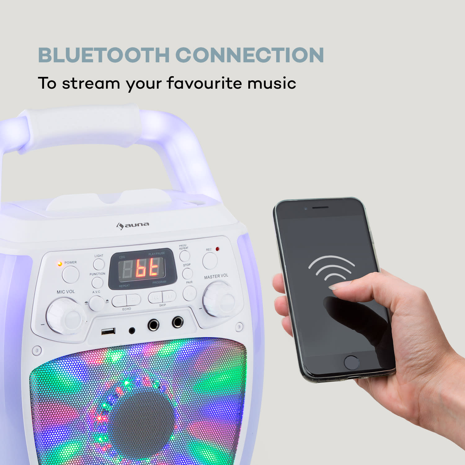 Auna StarMaker Plus, karaoke systém, karaoke zariadenie, bluetooth, USB, CD, LED šou, cinch – Obrázok 3
