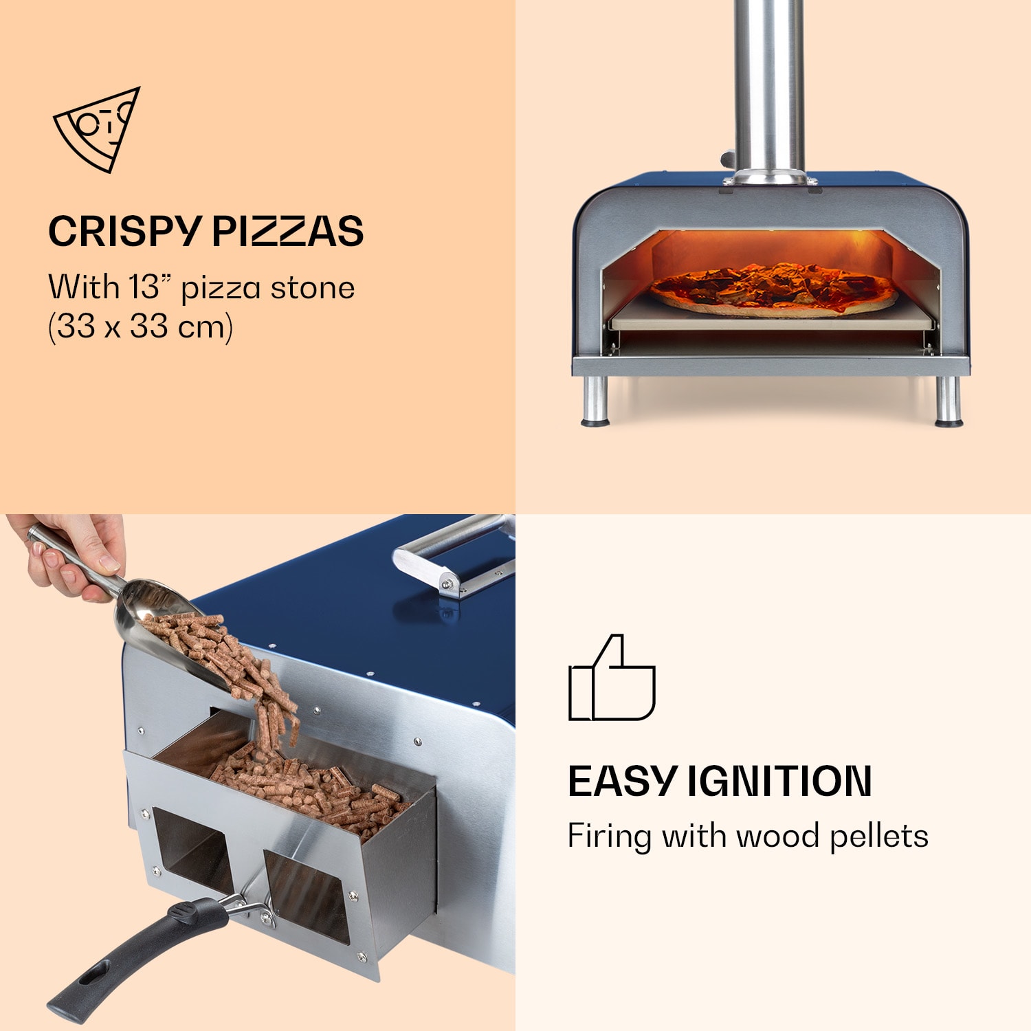 Klarstein Diavolo, peletová pec na pizzu, vrátane kameňa na pizzu, teplomer, nehrdzavejúca oceľ – Obrázok 3