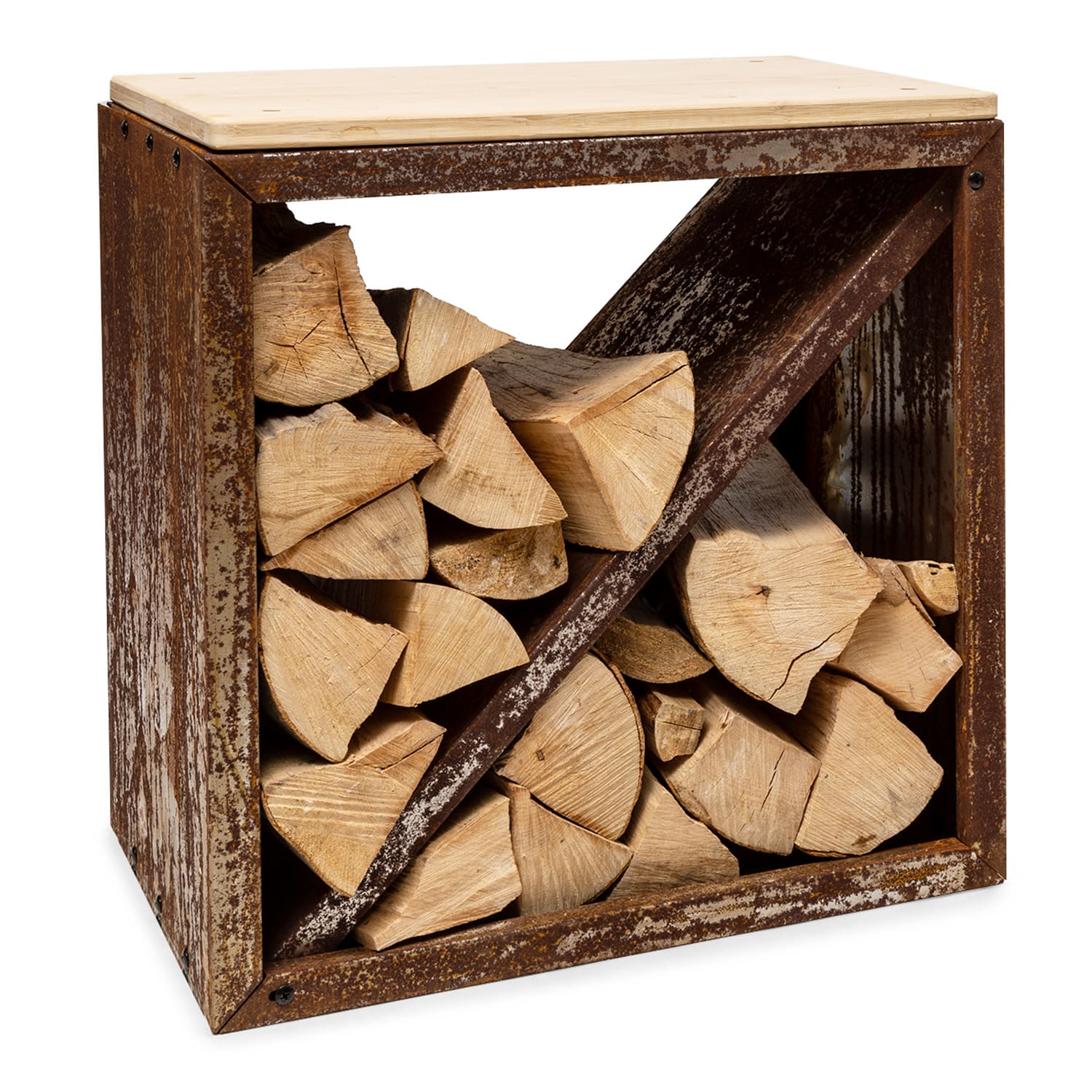Blumfeldt Kindlewood S Rust, stojan na drevo, lavička, 57 × 56 × 36 cm, bambus, zinok