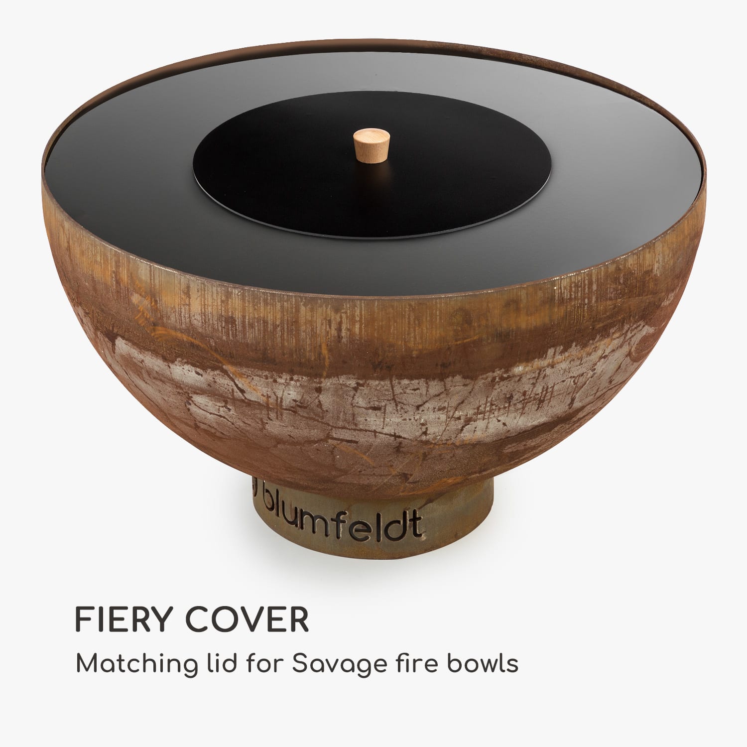 Blumfeldt Firebowl Savage Lid, kryt na ohnisko, 40 cm, oceľ, drevené držadlo – Obrázok 2