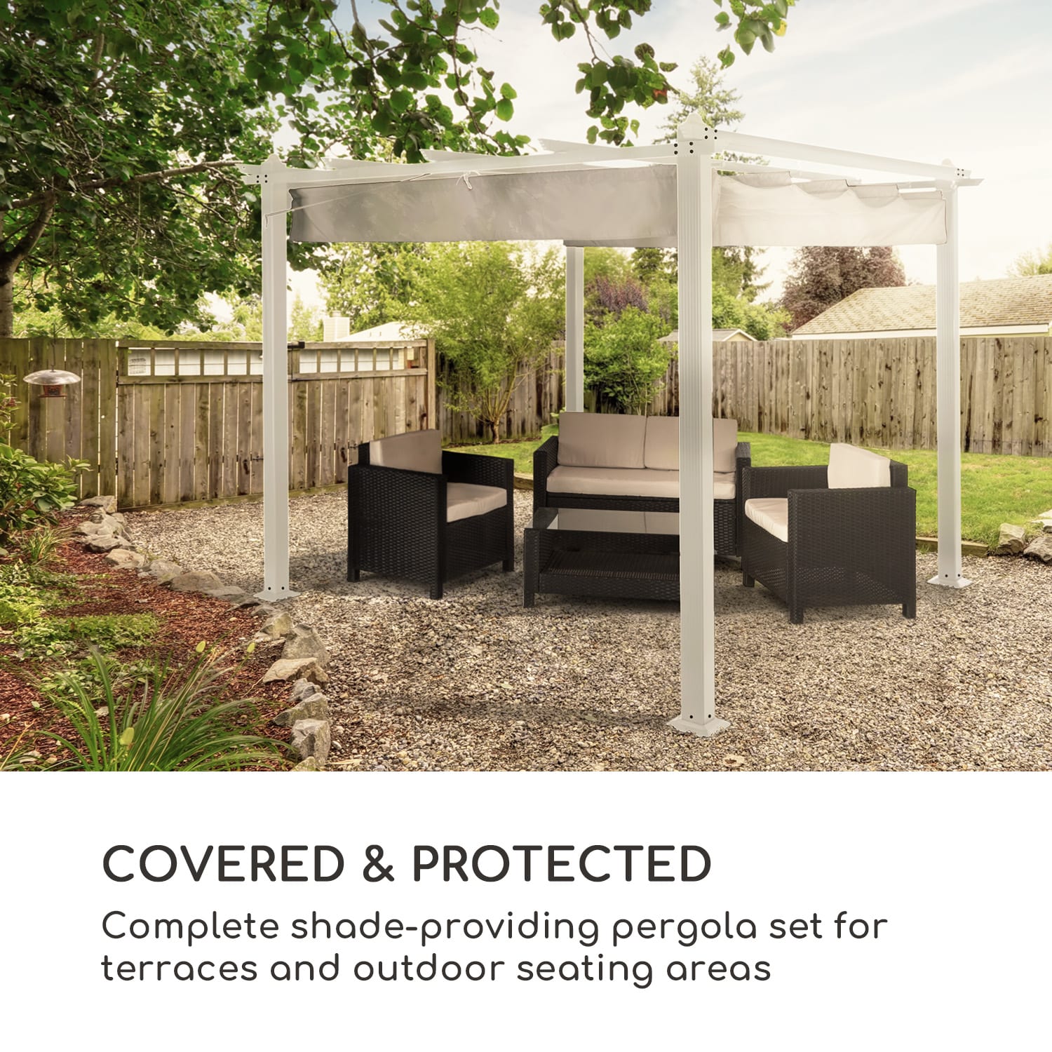 Blumfeldt Pantheon, pergola, hliníkové hranaté rúrky, 3 x 3 m, 4 rohové stĺpy, vodeodolná – Obrázok 2