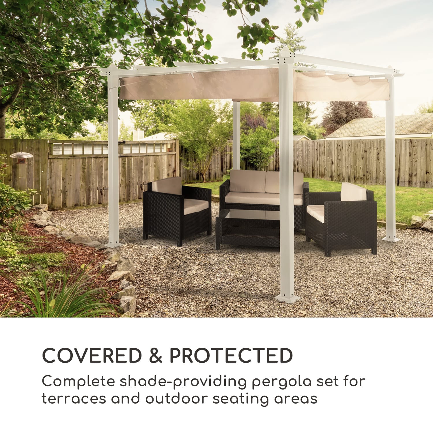 Blumfeldt Pantheon, pergola, hliníková štvorhranná rúrka, 3 × 3 m, 4 rohové stĺpiky, nepremokavá – Obrázok 2