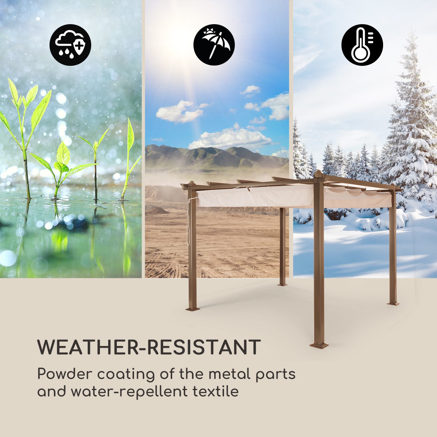 Blumfeldt Pantheon Rust, pergola, hliníkové hranaté rúrky, 3x3 m, 4 rohové stĺpy, vodeodolná – Obrázok 5
