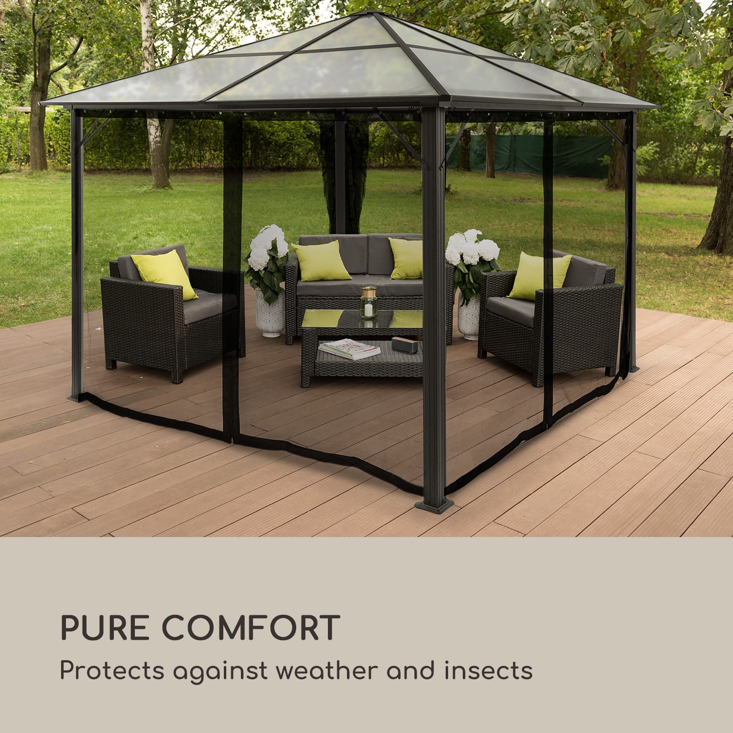 Blumfeldt Pantheon Solid Sky Ambient Solar, bočné steny, 3 x 3 m, sieťka proti komárom – Obrázok 2