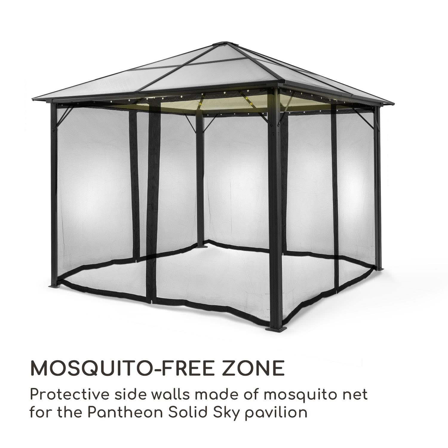 Blumfeldt Pantheon Solid Sky Ambient Solar, bočné steny, 3 x 3 m, sieťka proti komárom – Obrázok 3