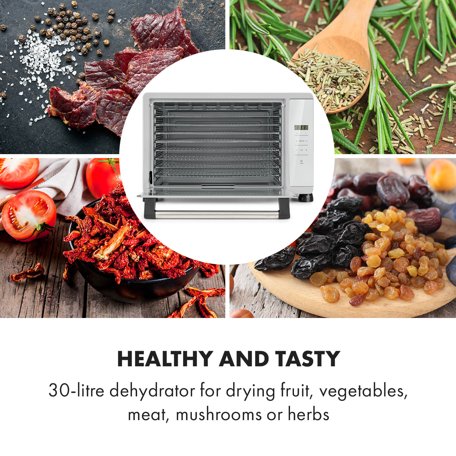 Klarstein Mega Jerky, automatická sušička potravín, 650 W, 35-80°C, dotykový LCD displej, časovač, 8 poschodí – Obrázok 4