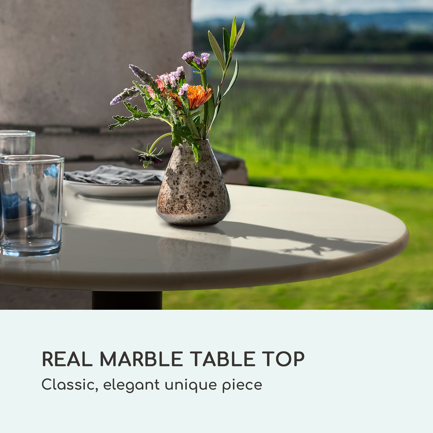 Blumfeldt Patras Pearl, bistro stolík, secesný štýl, mramor, Ø 60 cm, výška 75 cm, liatinový stojan – Obrázok 3