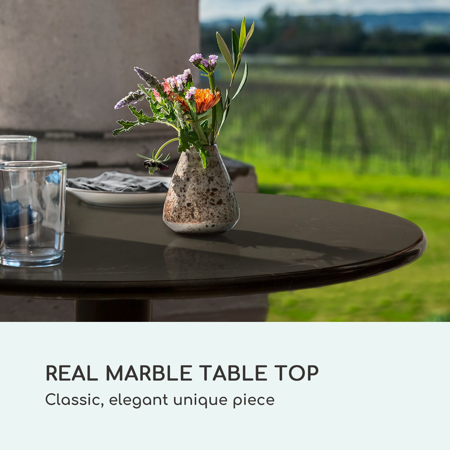 Blumfeldt Patras Pearl, bistro stolík, secesný štýl, mramor, Ø 60 cm, výška 75 cm, liatinový stojan – Obrázok 3