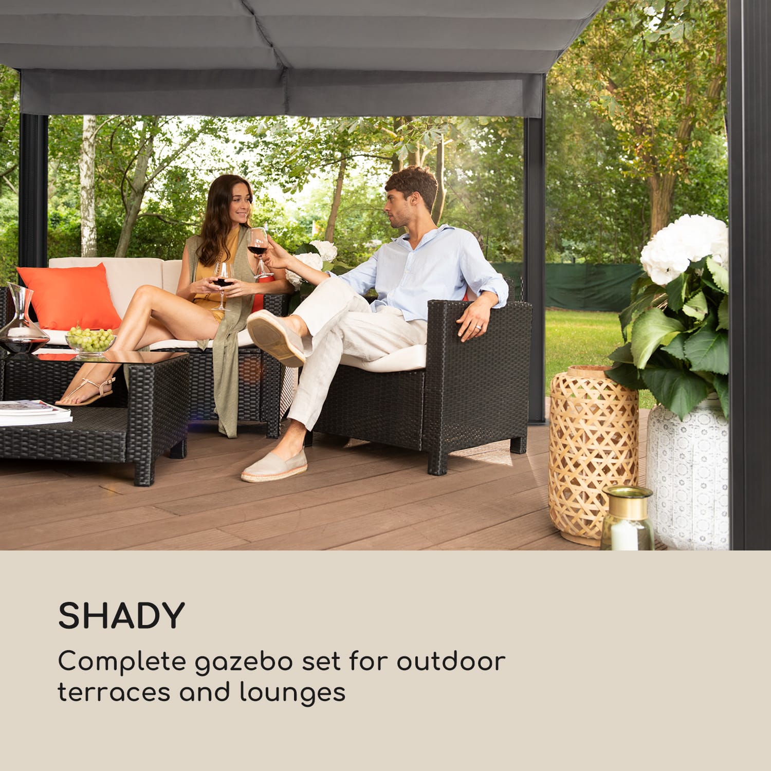 Blumfeldt Pantheon Cortina Pergola, náhradná strecha 200 g/m², polyesterová tkanina, 3 x 3 m, vrátane lankového tiahla – Obrázok 2