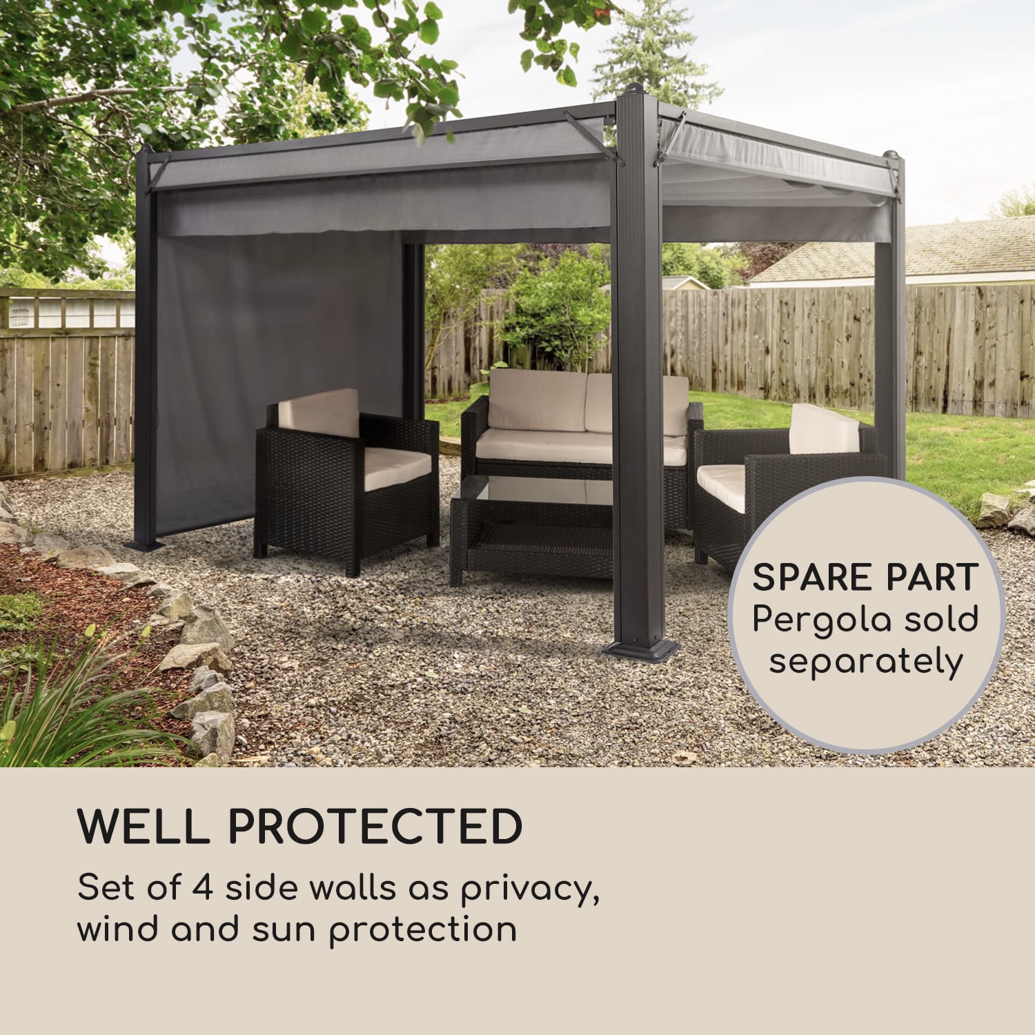 Blumfeldt Pantheon Cortina Pergola, súprava náhradných bočných stien: 4 steny, 200 g/m², polyesterová tkanina, 3 x 3 m – Obrázok 2