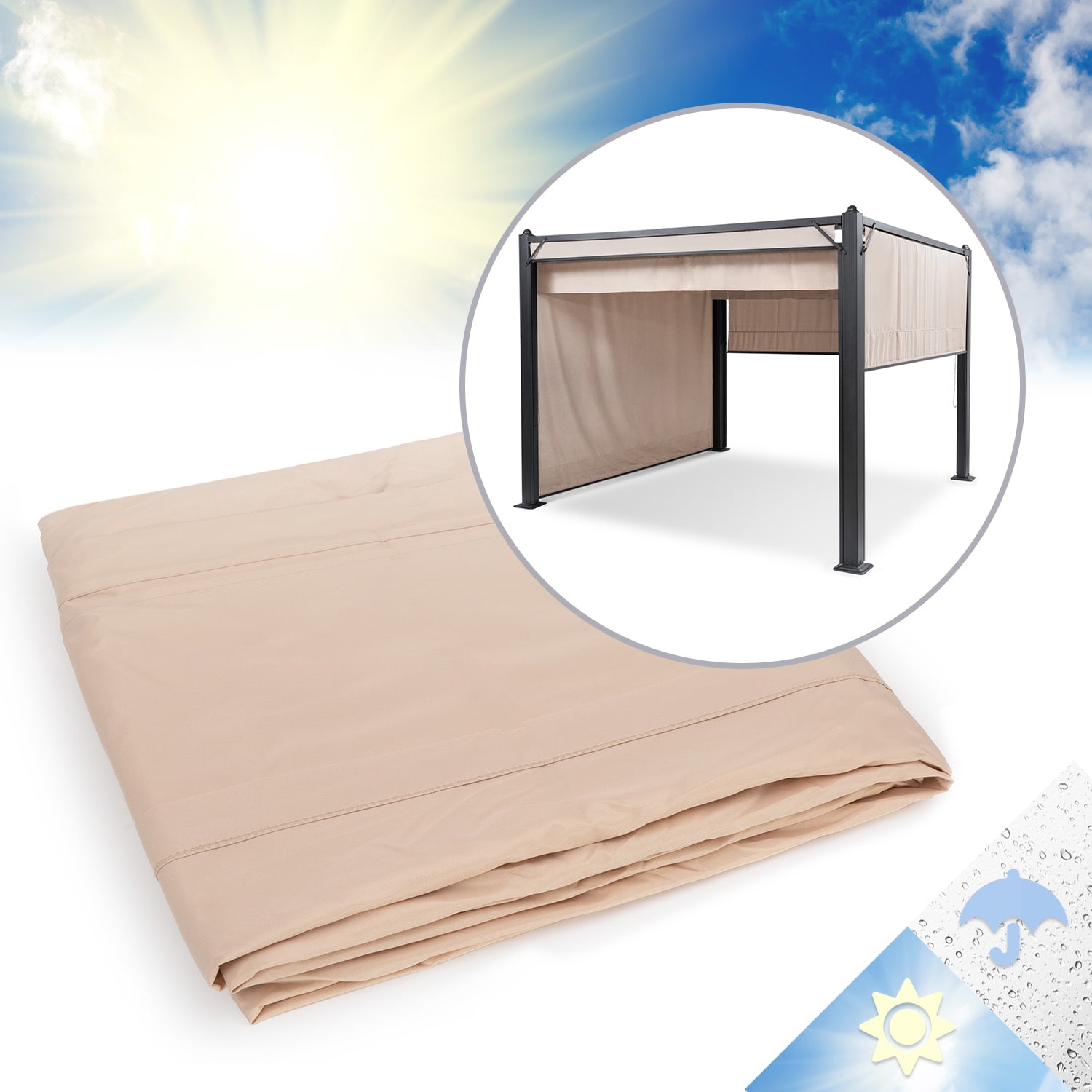 Blumfeldt Pantheon Cortina Pergola, súprava náhradných bočných stien: 4 steny, 200 g/m², polyesterová tkanina, 3 x 6 m