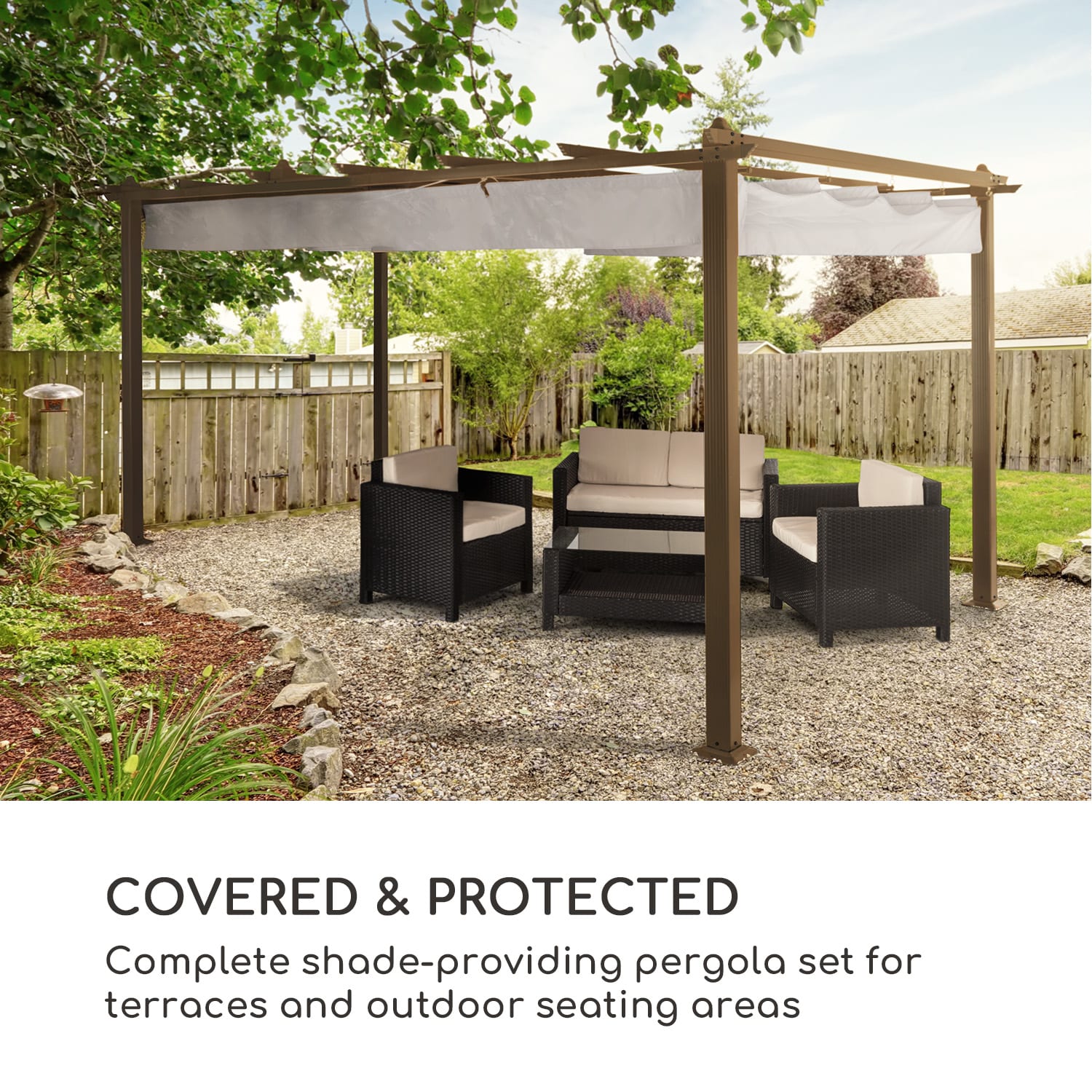 Blumfeldt Pantheon Rust Pergola, náhradná strecha, 200 g/m², polyesterová tkanina, 3 x 4 m, vrátane lankového tiahla – Obrázok 2