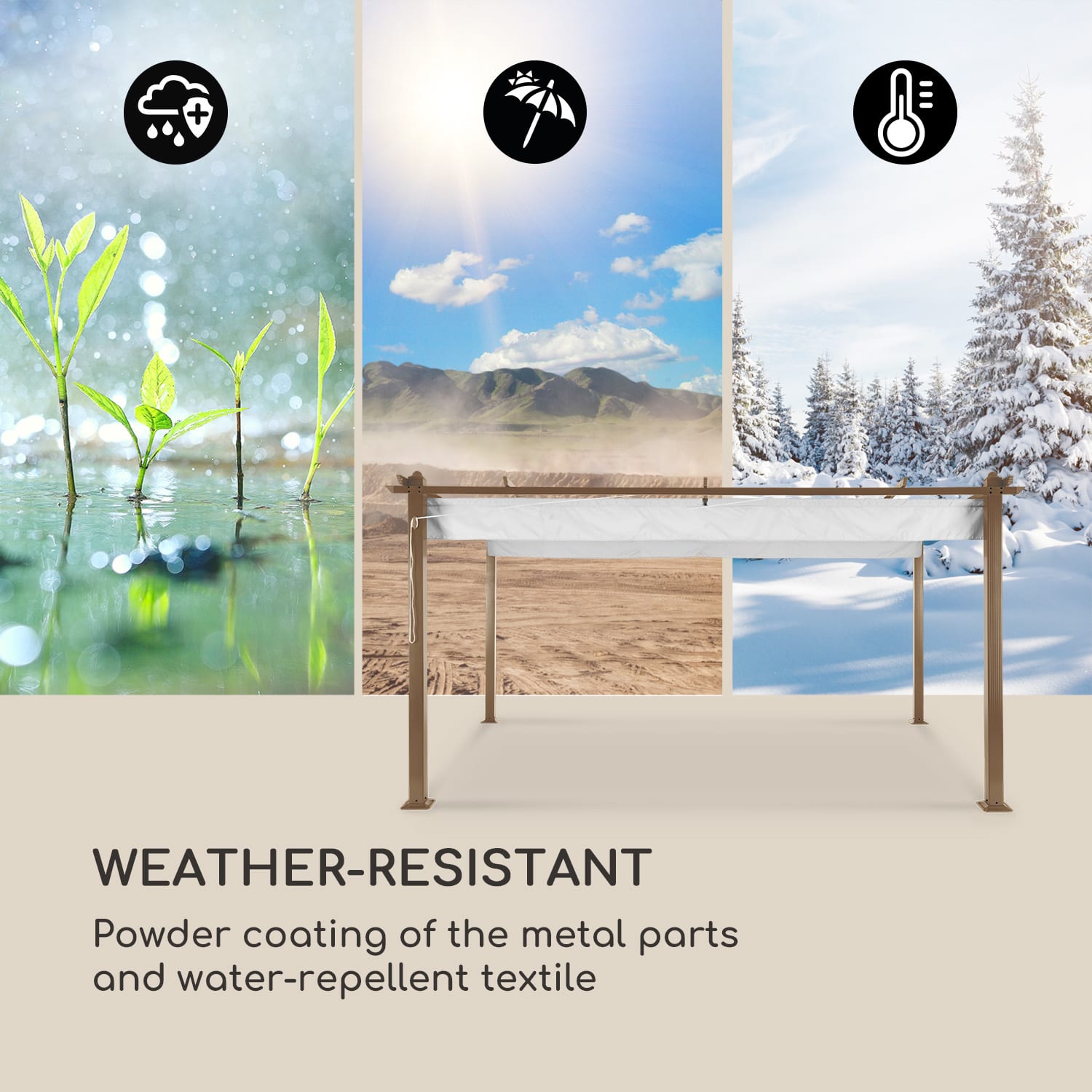 Blumfeldt Pantheon Rust Pergola, náhradná strecha, 200 g/m², polyesterová tkanina, 3 x 4 m, vrátane lankového tiahla – Obrázok 4
