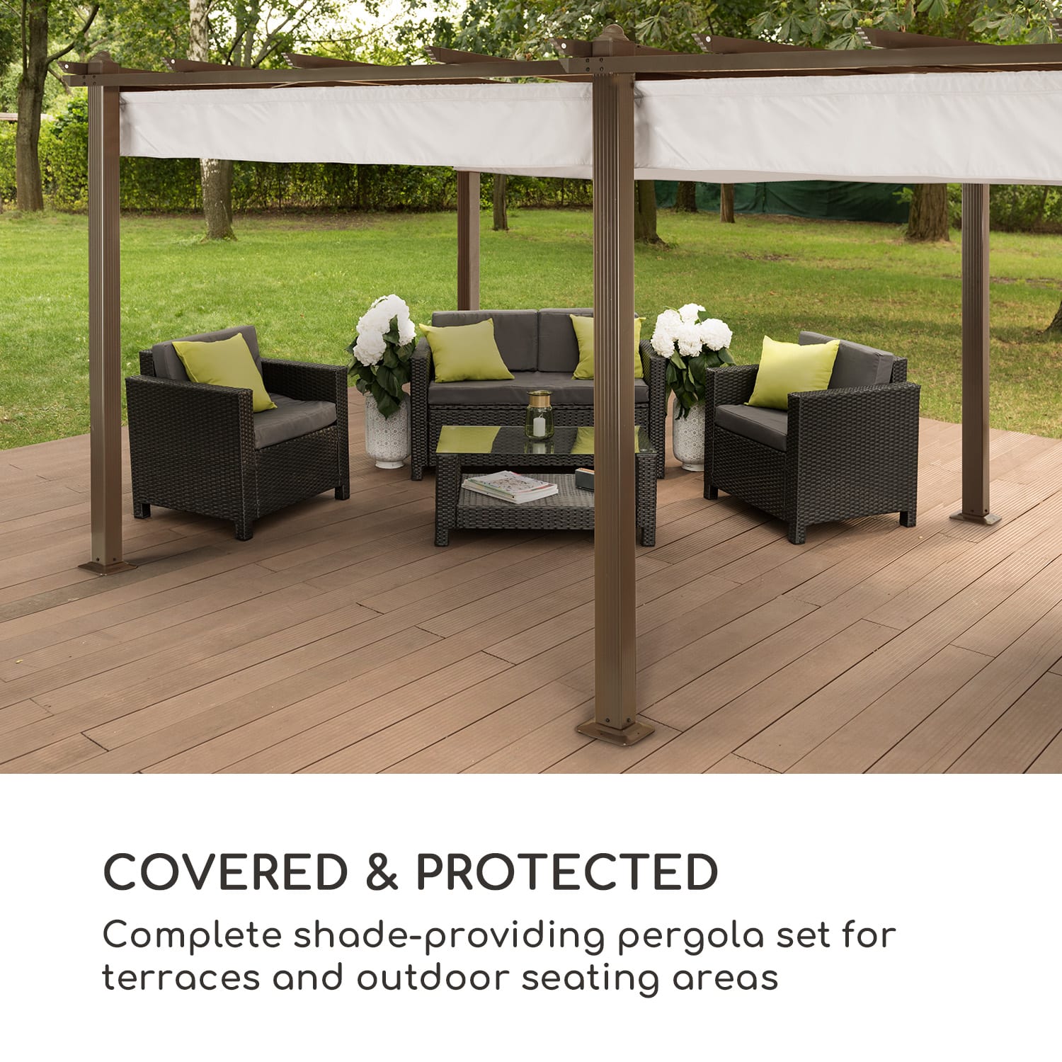 Blumfeldt Pantheon Rust Pergola, náhradná strecha 200 g/m², polyesterová tkanina, 3x6 m, vrátane lankového tiahla – Obrázok 2
