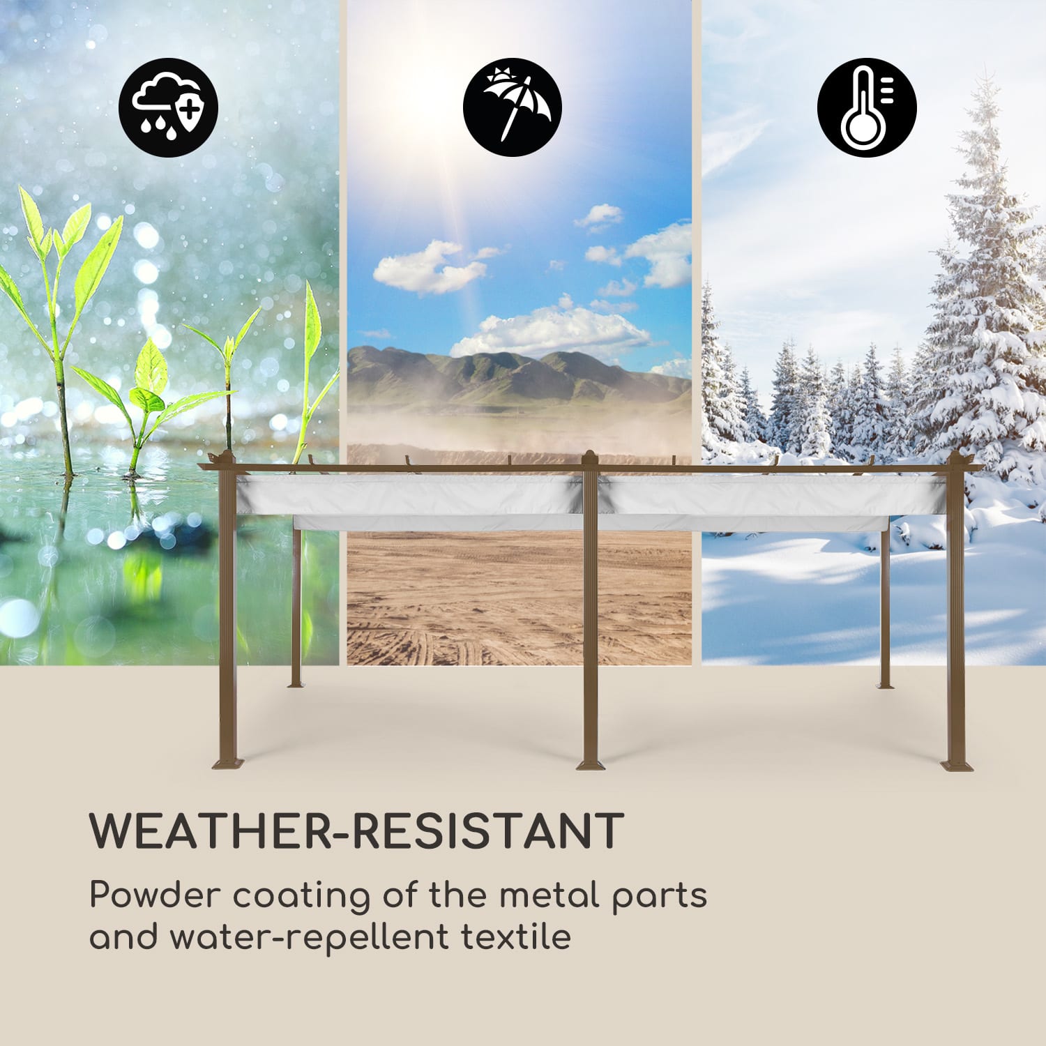 Blumfeldt Pantheon Rust Pergola, náhradná strecha 200 g/m², polyesterová tkanina, 3x6 m, vrátane lankového tiahla – Obrázok 4