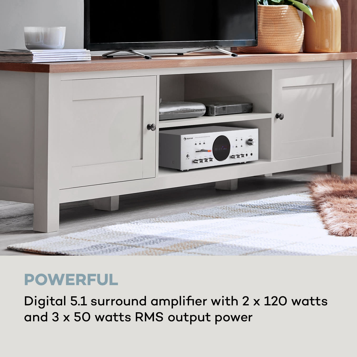 Auna AMP-218 BT, Digital-Surround zosilňovač, 5.1, 2 x 120W, 3 x 50W, RMS, BT, 2 x mikro – Obrázok 2