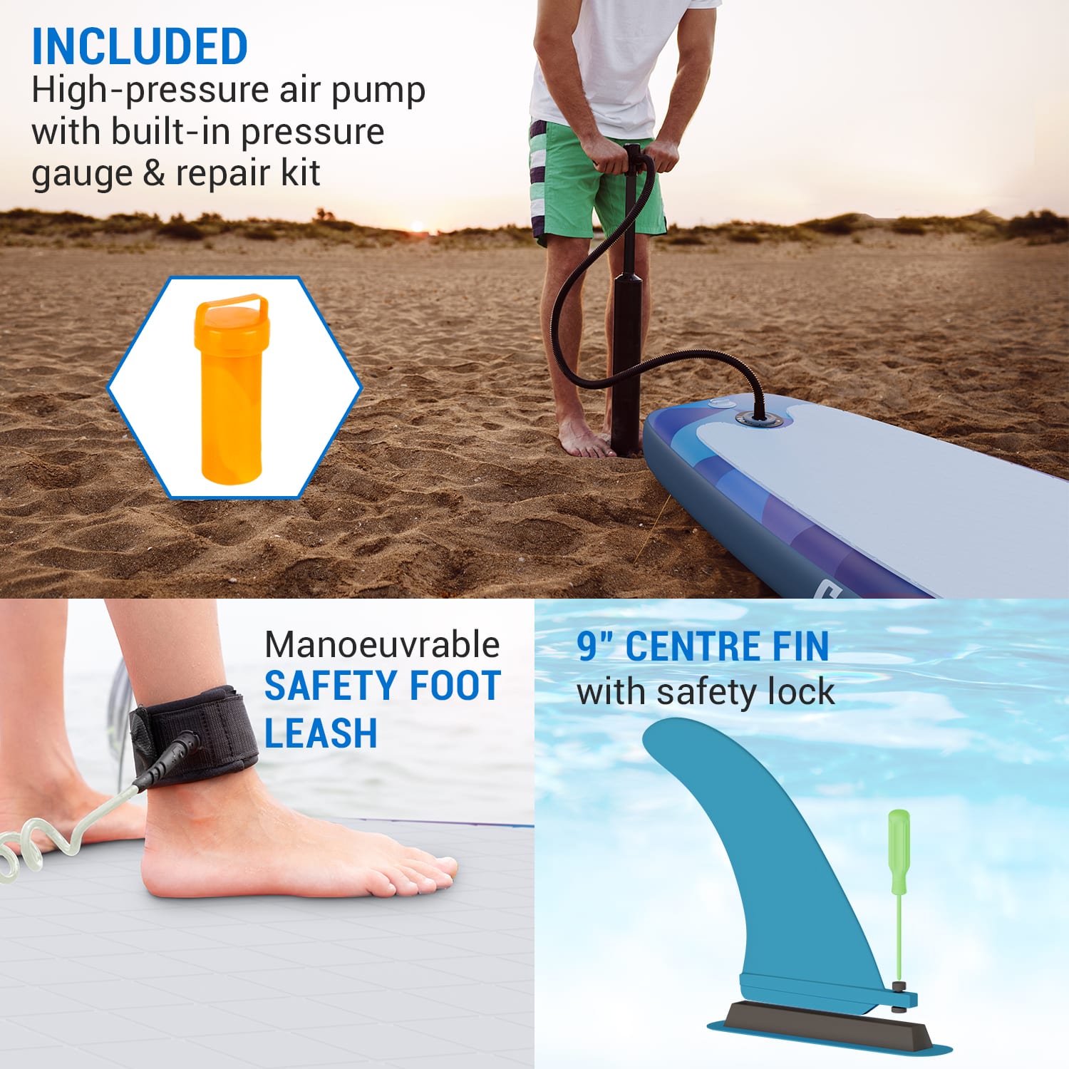 Capital Sports Lanikai Cruiser 10.8, nafukovací paddelboard, súprava so SUP doskou, 330 × 77 × 15 – Obrázok 4
