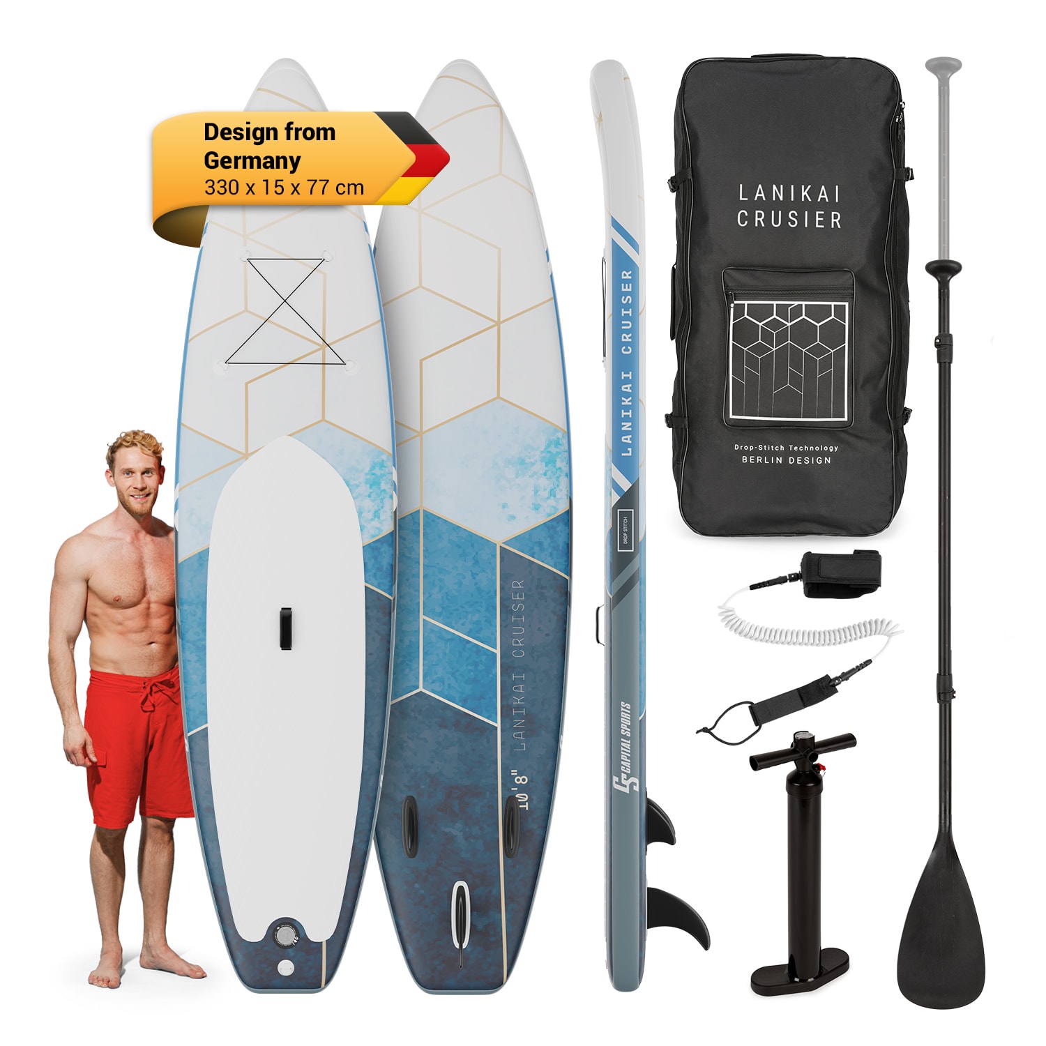 Capital Sports Lanikai Cruiser 10.8, nafukovací paddelboard, súprava so SUP doskou, 330 × 77 × 15